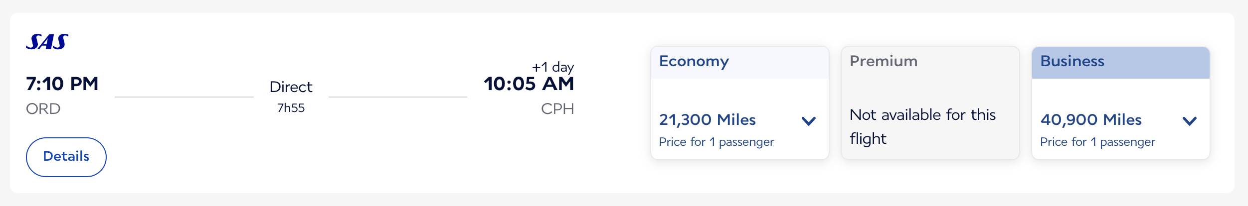 Flying Blue award SAS ORD CPH business economy Flying Blue award SAS ORD CPH business economy