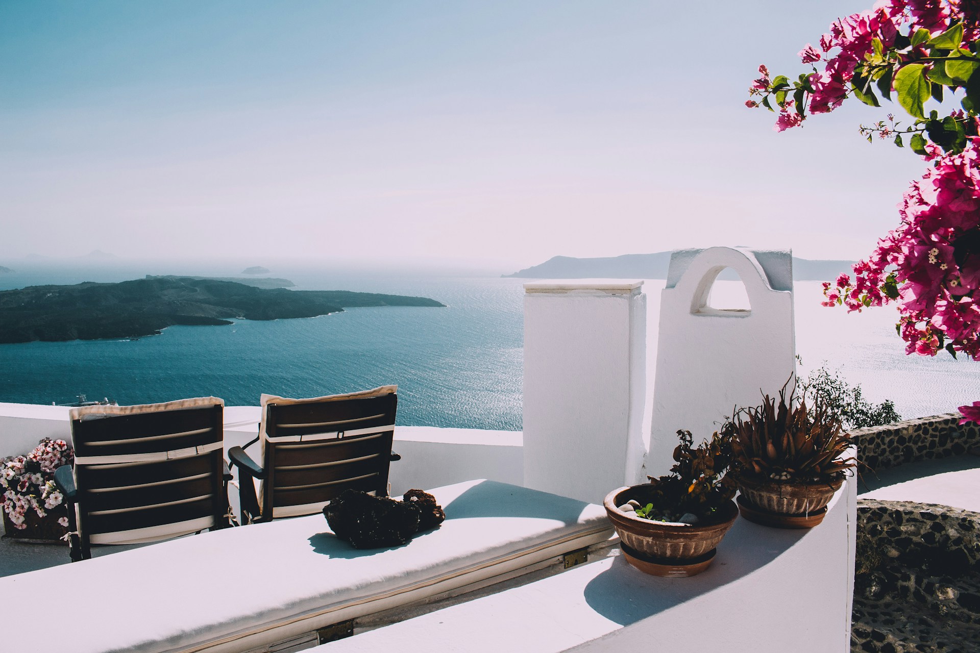 Greece White buildings overlooking the ocean