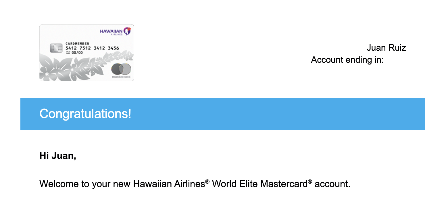 Hawaiian Airlines Approval Credit Card Screenshot