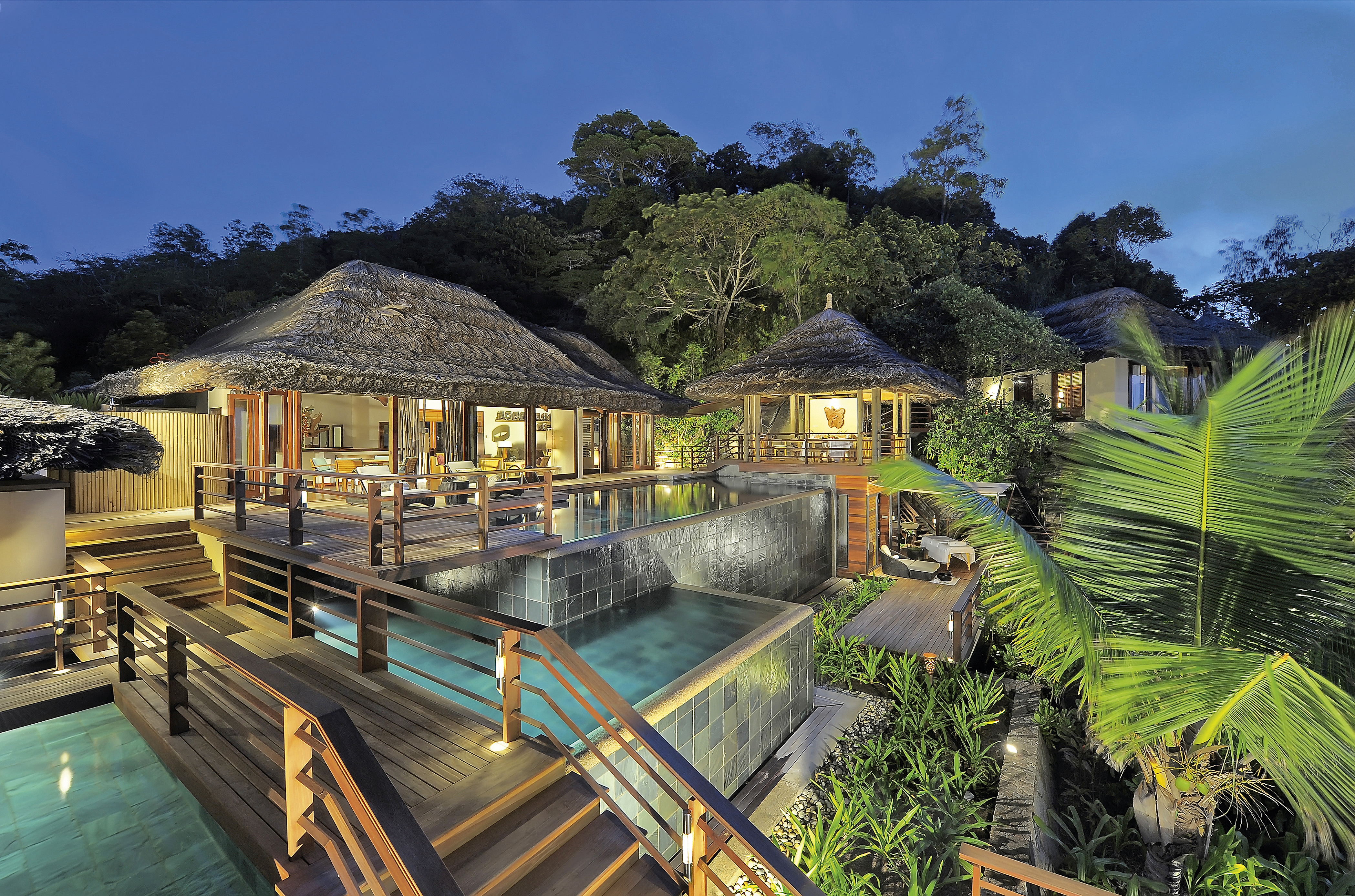 Leading Hotels of the World Constance Lemuria Seychelles Presidential Villa at night Leading Hotels of the World Constance Lemuria Seychelles Presidential Villa at night