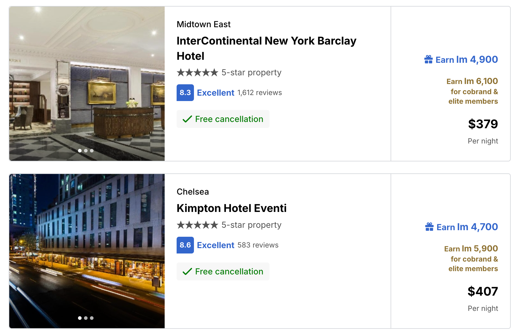 LIfeMiles Hotels earnings examples LifeMiles Hotels New York City Rates