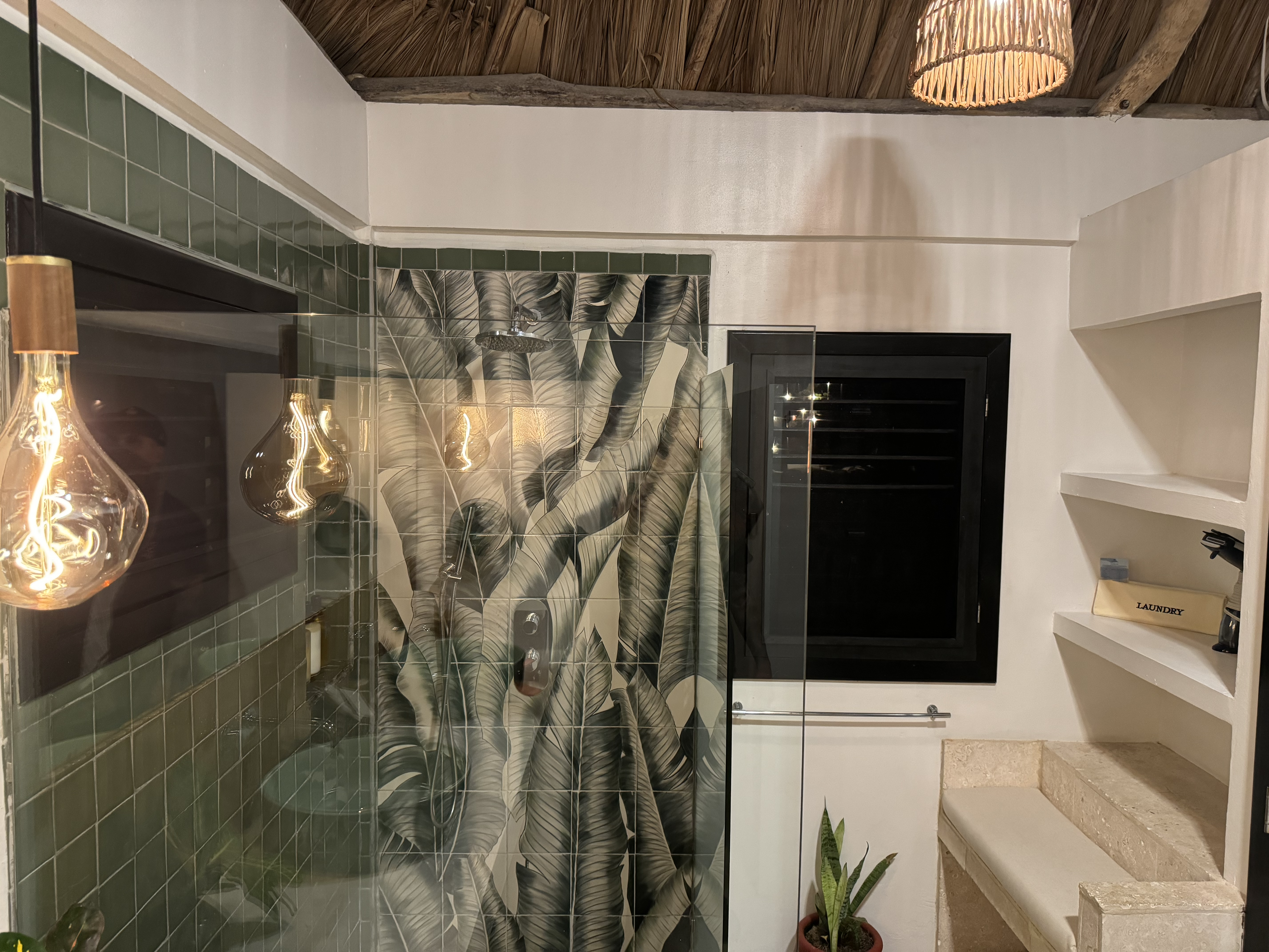 Matachica Resort Belize Mr Mrs Smith bathroom shower seat Matachica Resort Belize Mr Mrs Smith bathroom shower seat