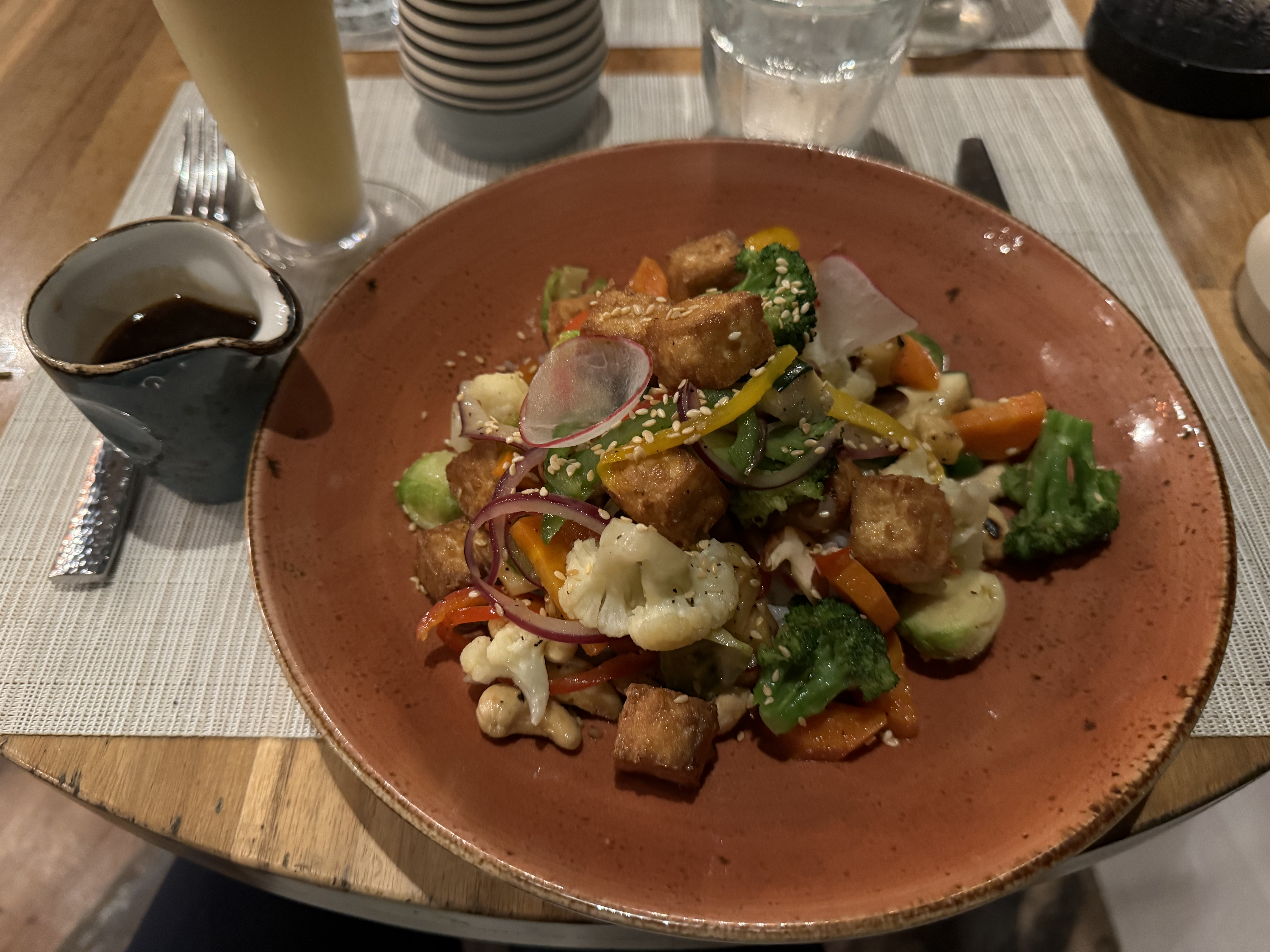 Matachica Resort Belize Mr Mrs Smith restaurant tofu stirfry Matachica Resort Belize Mr Mrs Smith restaurant tofu stirfry
