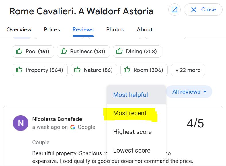 Most recent Reviews filtered by most recent