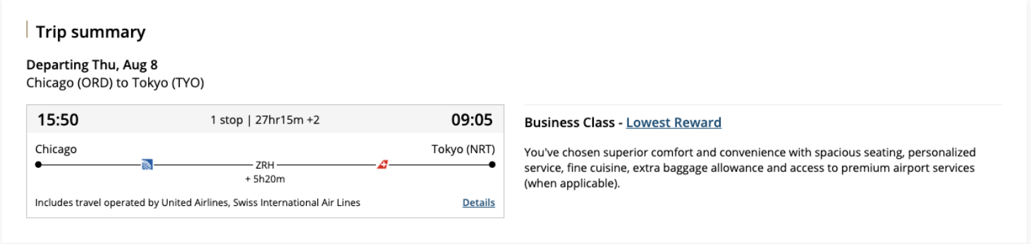 ORD ZRH NRT award space via Aeroplan ORD ZRH NRT award space via Aeroplan