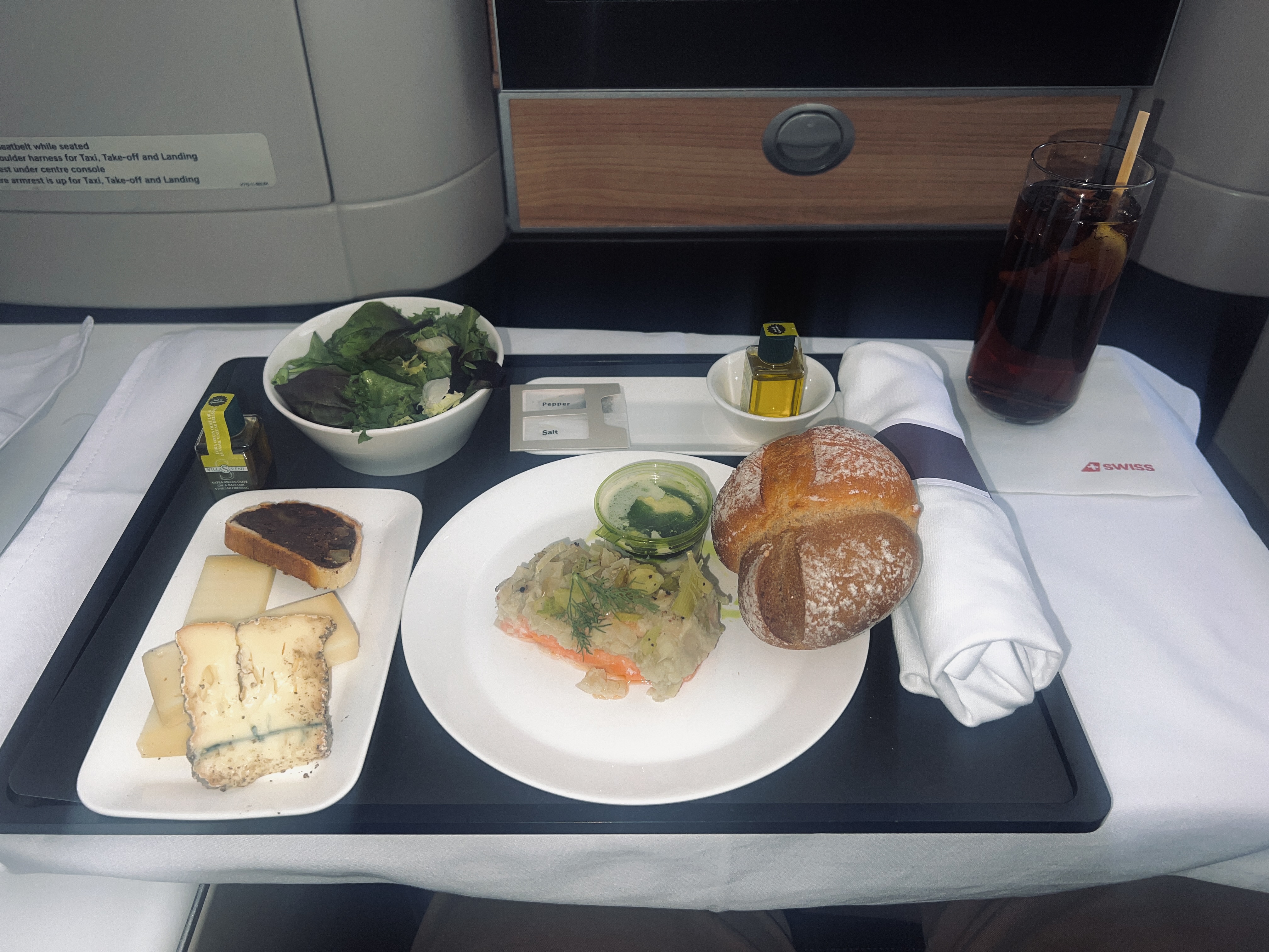 SWISS business class veal tenderloin Swiss 777 business class first course