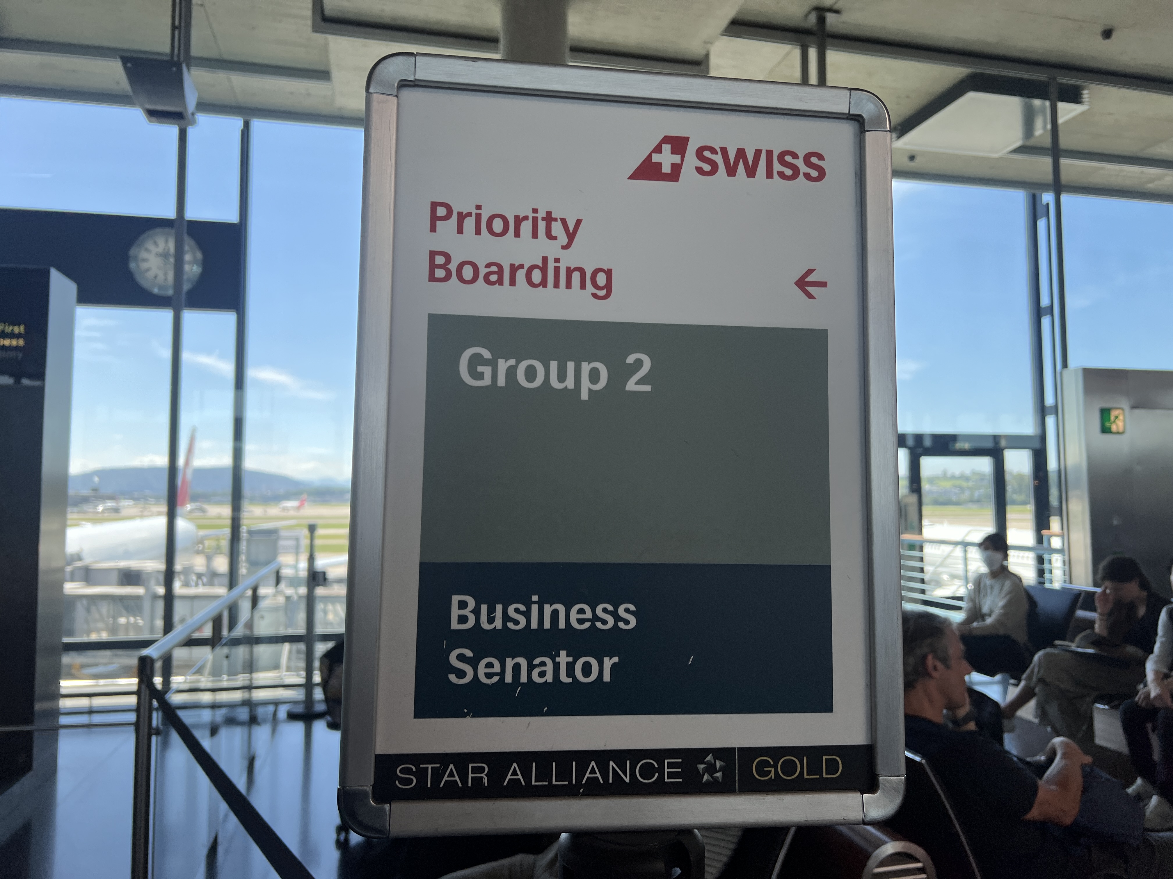 Swiss 777 business class priority boarding lines sign Swiss 777 business class priority boarding lines sign