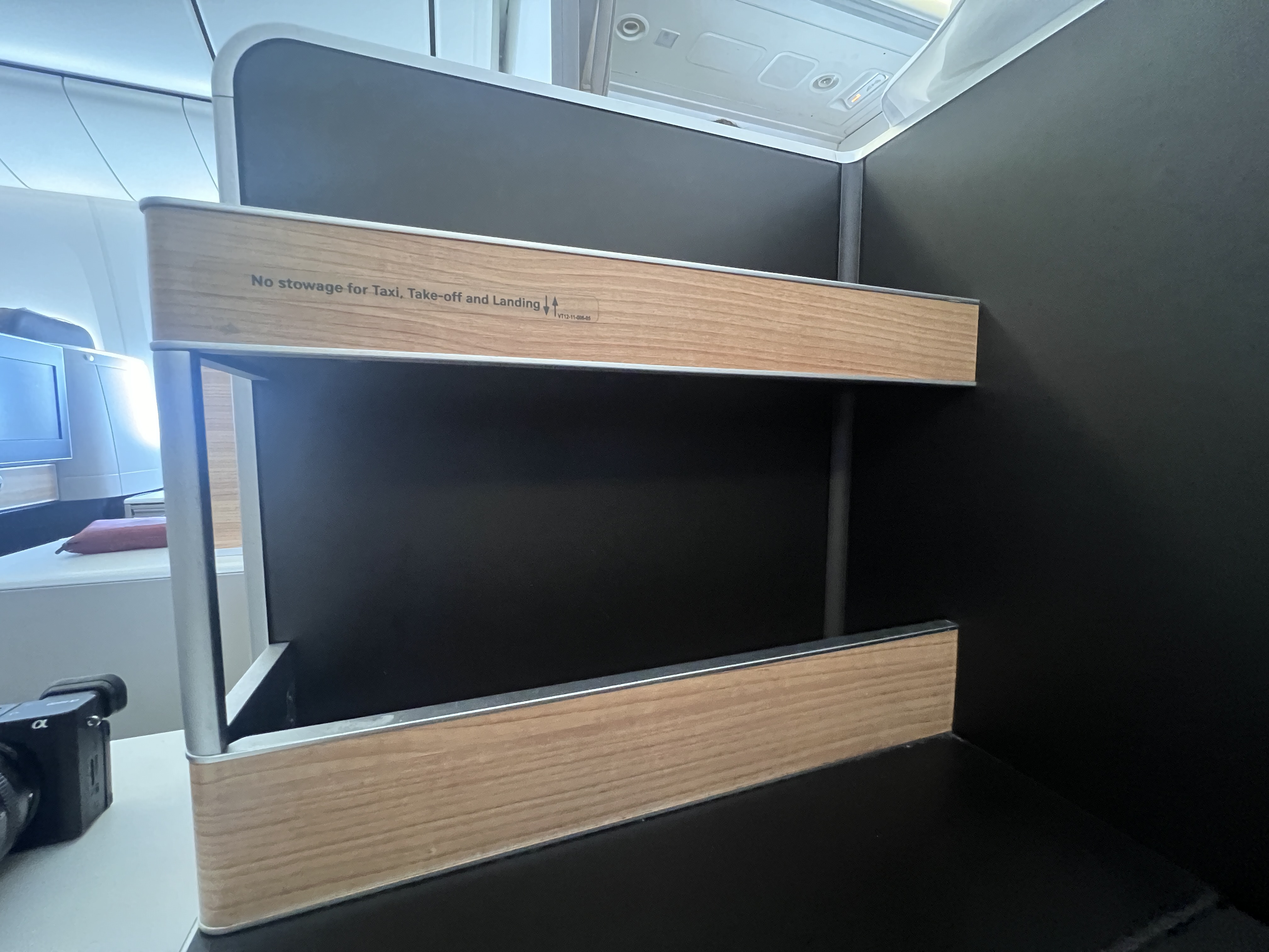 Swiss 777 business class seat storage area Swiss 777 business class seat storage area