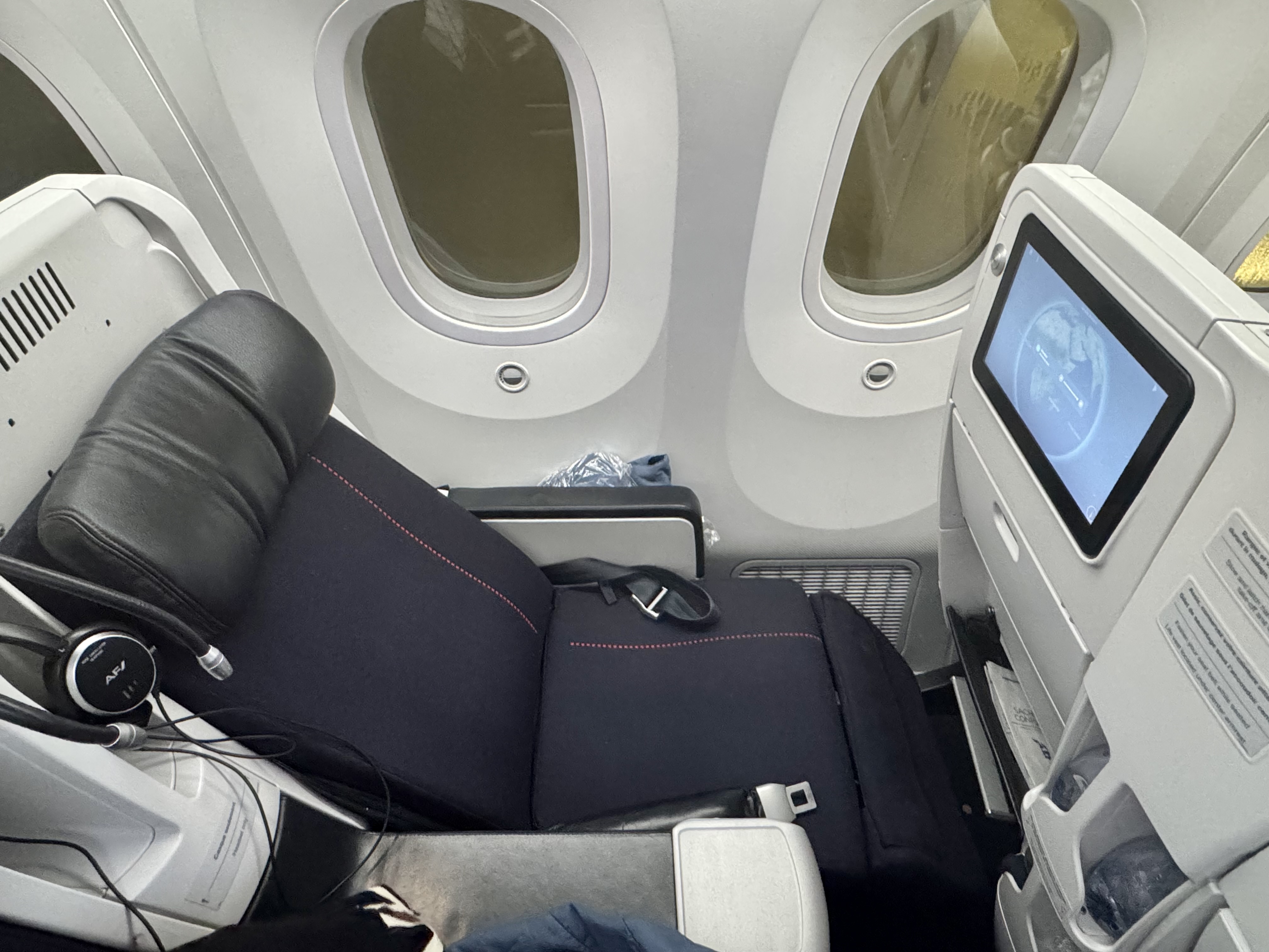 Air France Boeing 789 Premium Economy seat in recline Air France Boeing 789 Premium Economy seat in recline