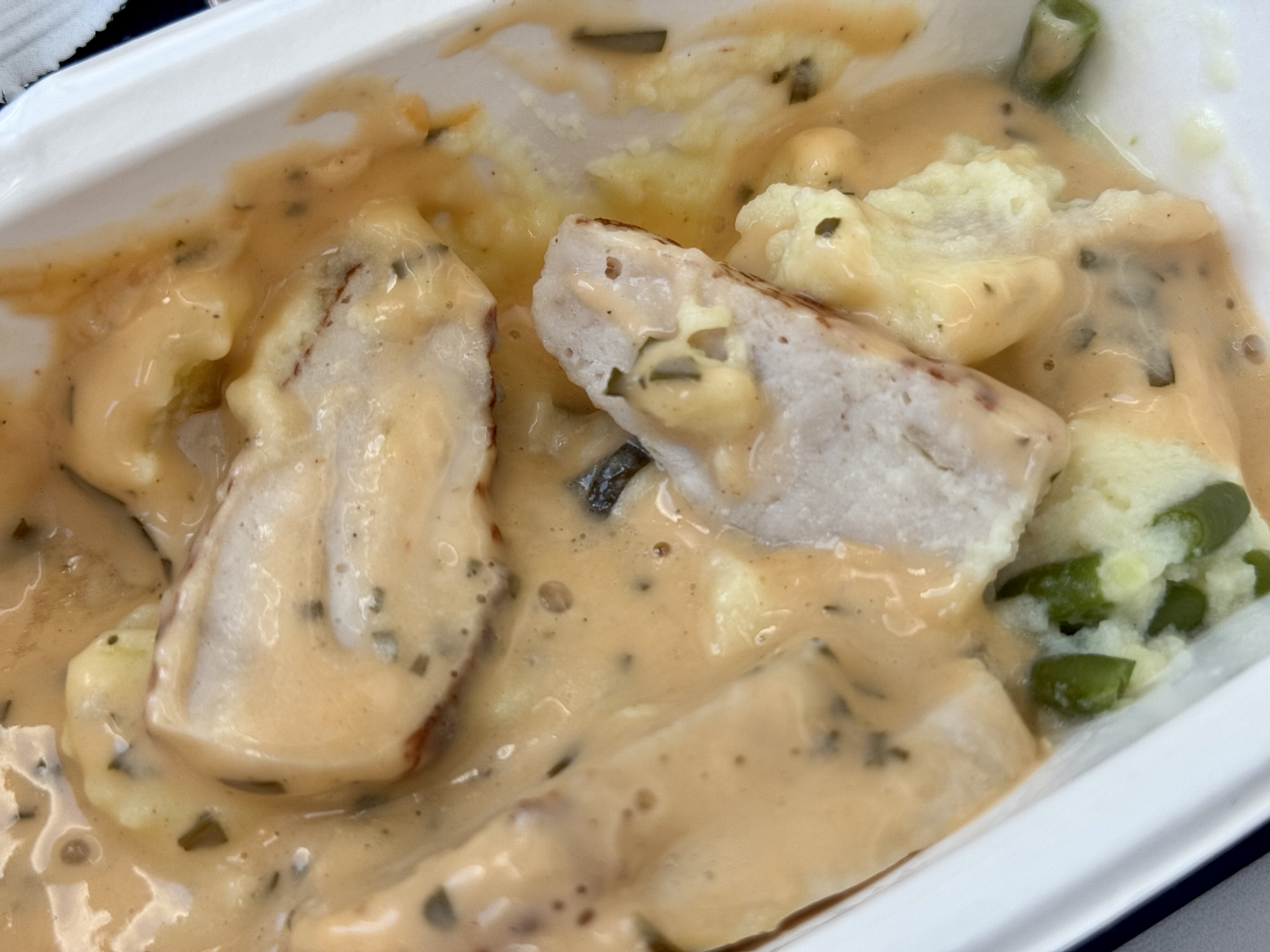 Air France Boeing 789 premium economy FnB chicken main dish Air France Boeing 789 premium economy FnB chicken main dish