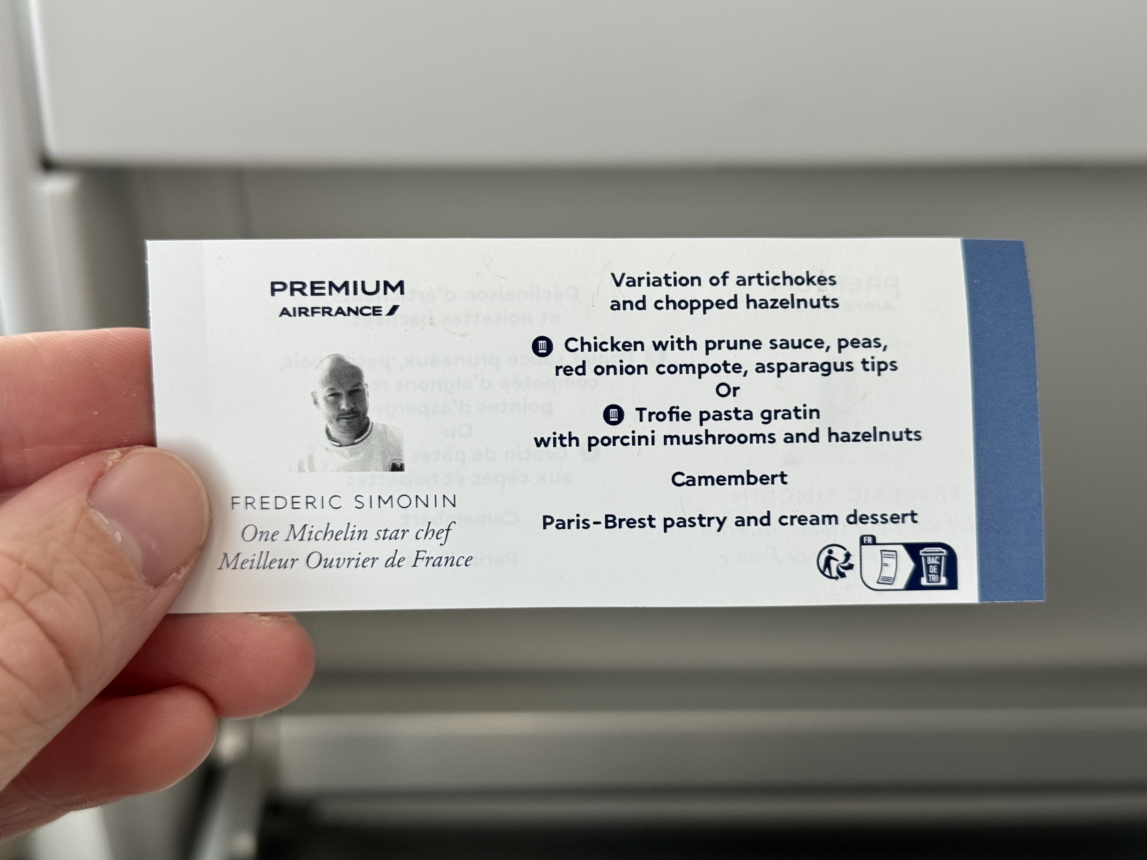 Air France Boeing 789 premium economy FnB mini menu Air France Boeing 789 premium economy FnB mini menu