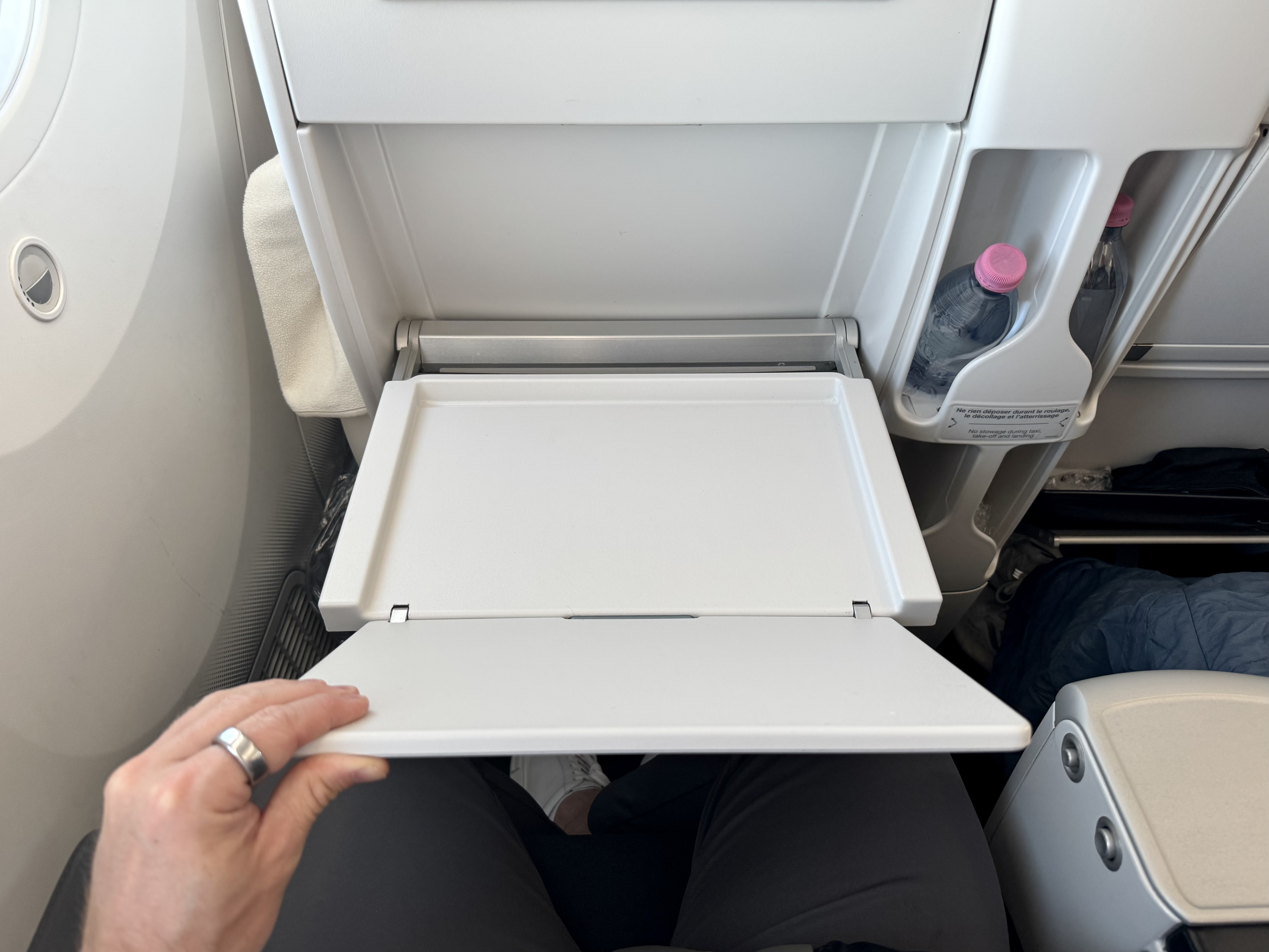 Air France Boeing 789 premium economy seat tray table Air France Boeing 789 premium economy seat tray table