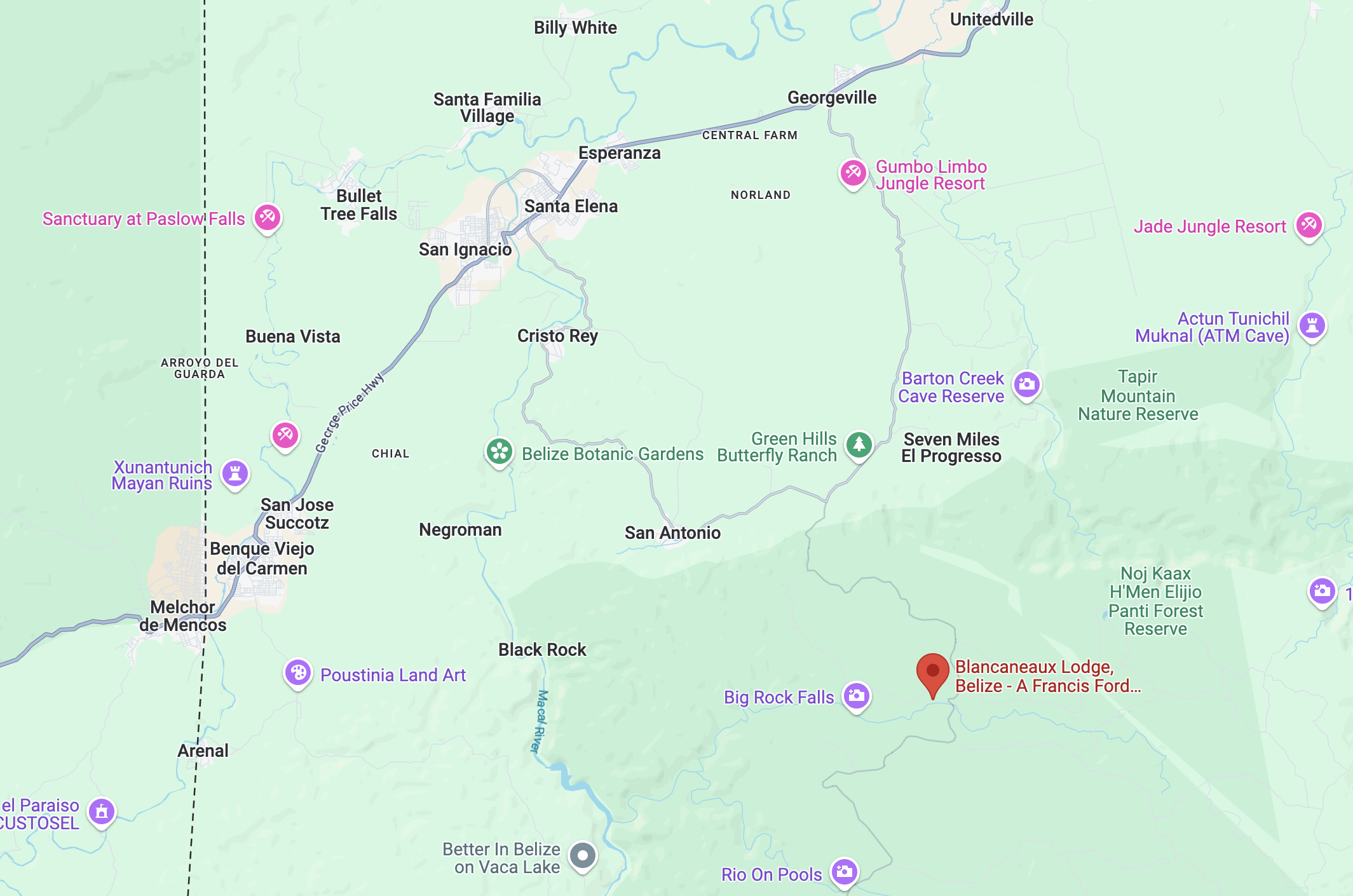 Blancaneaux Lodge location