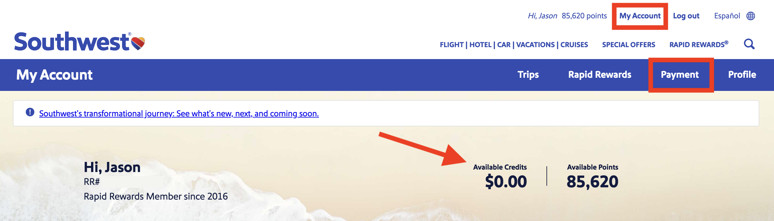 Check your Southwest Airlines flight credits Check your Southwest Airlines flight credits
