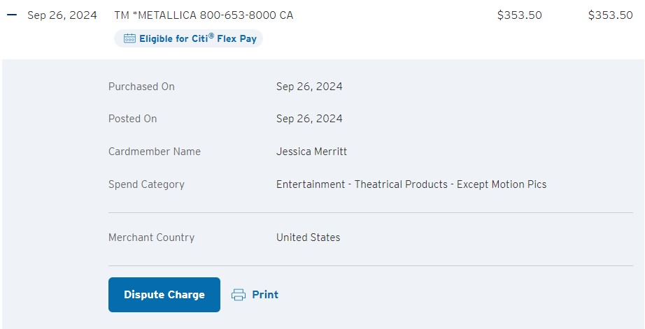 Citi Dispute Charge button