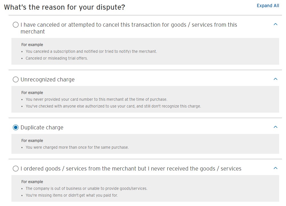 Citi dispute reasons explanations