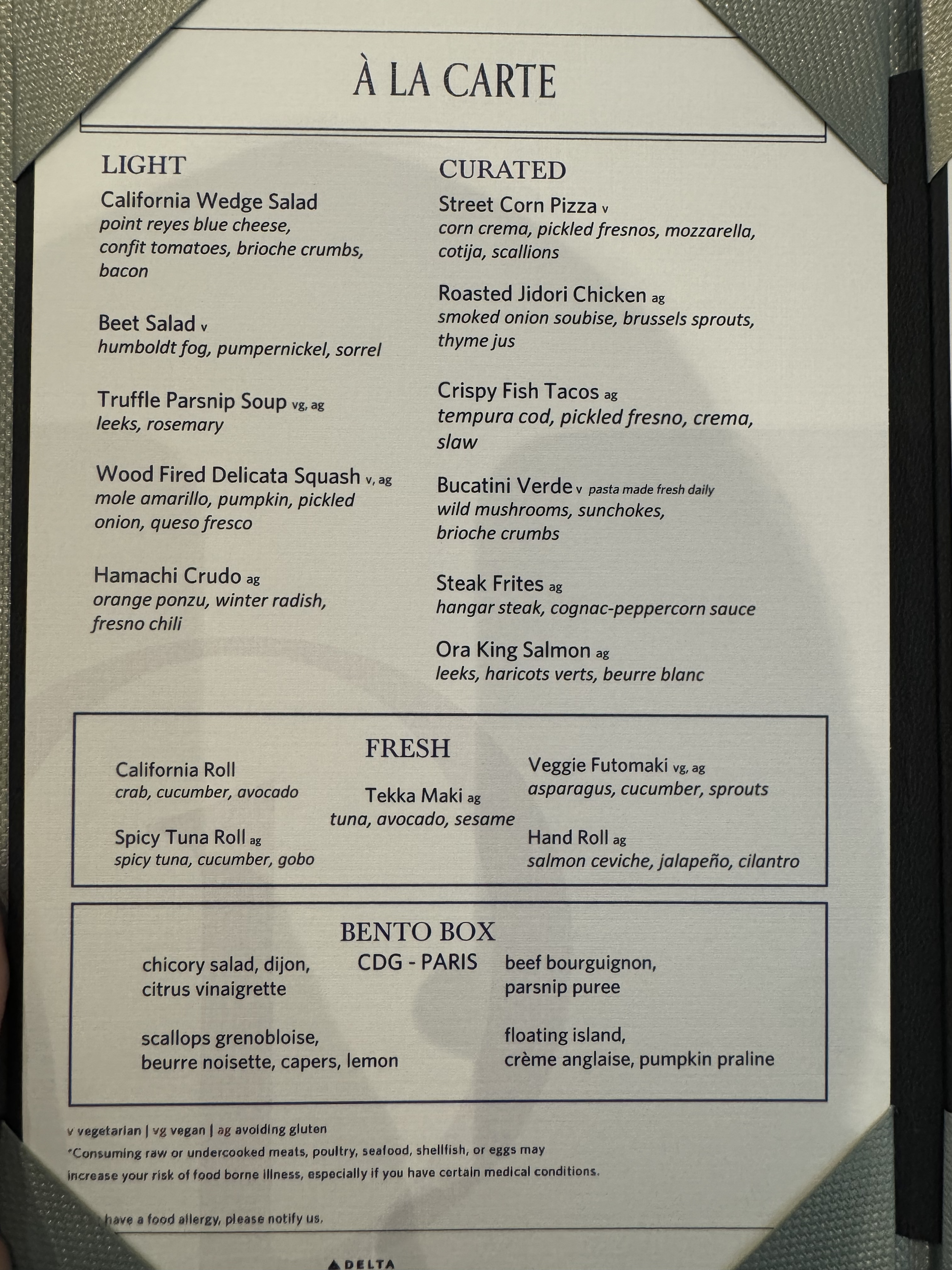 Delta One Lounge LAX Dining Room all day menu Delta One Lounge LAX Dining Room all day menu