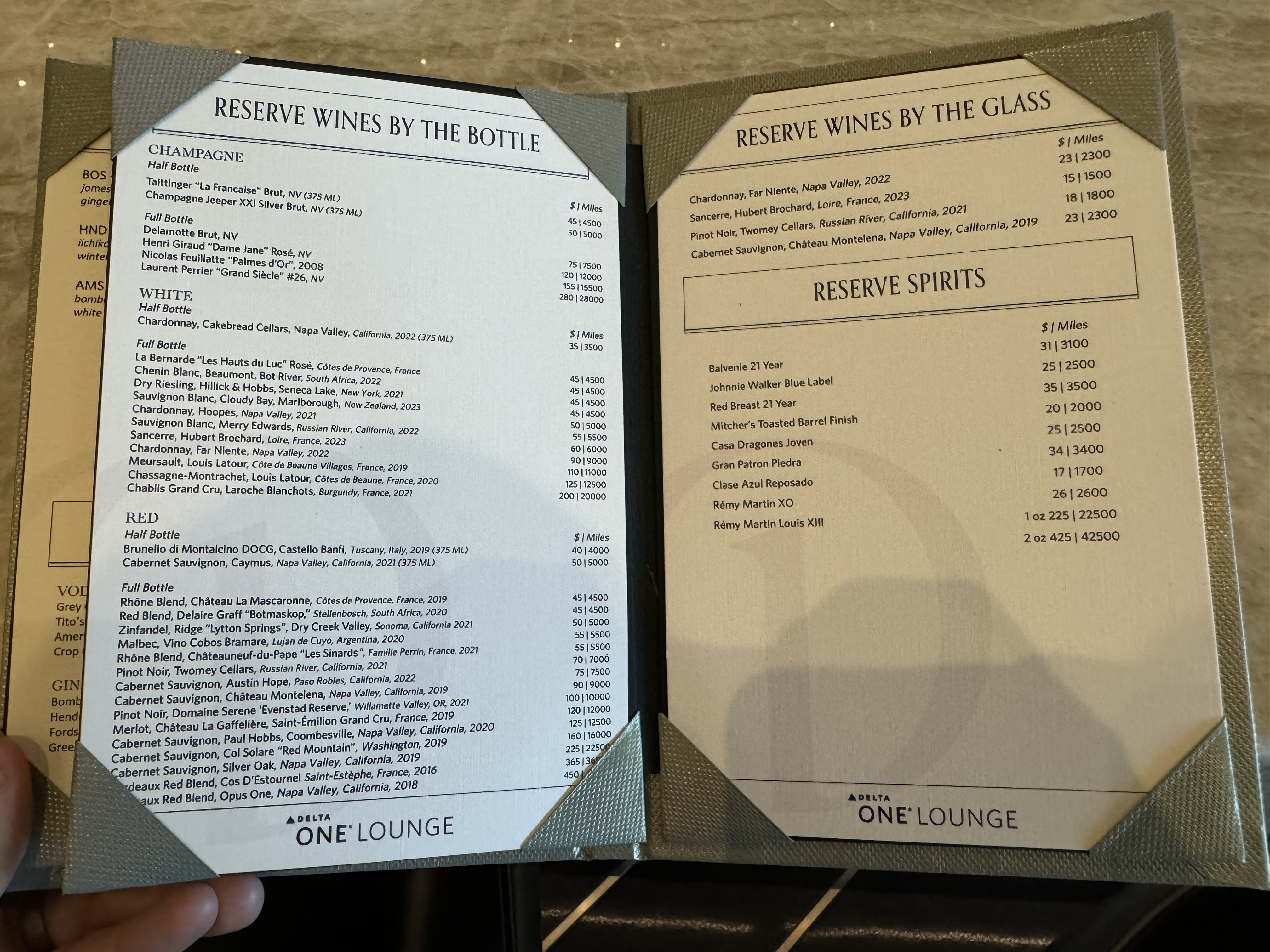 Delta One Lounge LAX Icon Bar reserve wine menu Delta One Lounge LAX Icon Bar reserve wine menu