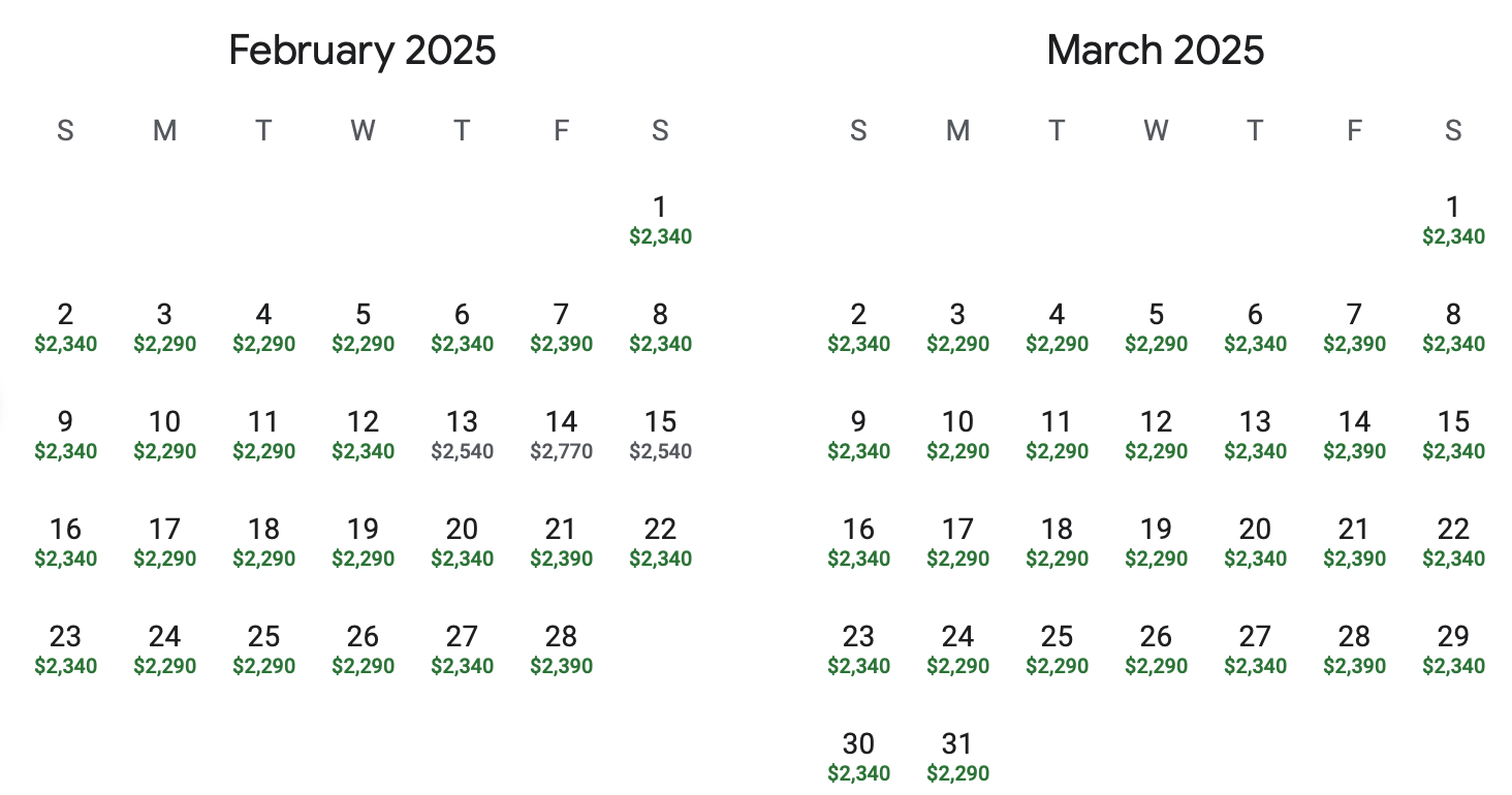 EWR PER fare calendar EWR PER fare calendar