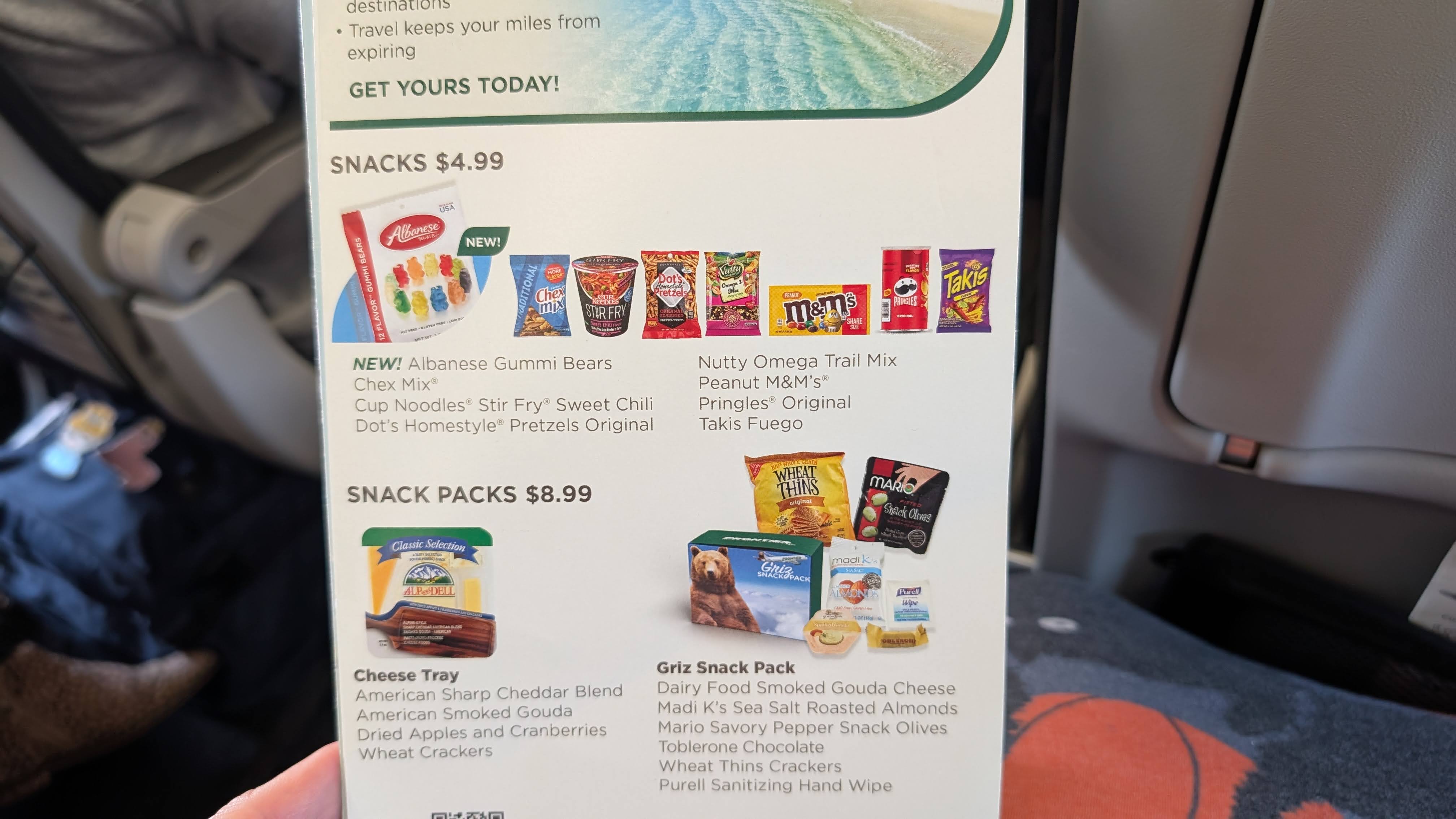 Frontier IAH to ONT inflight menu snacks Frontier IAH to ONT inflight menu snacks