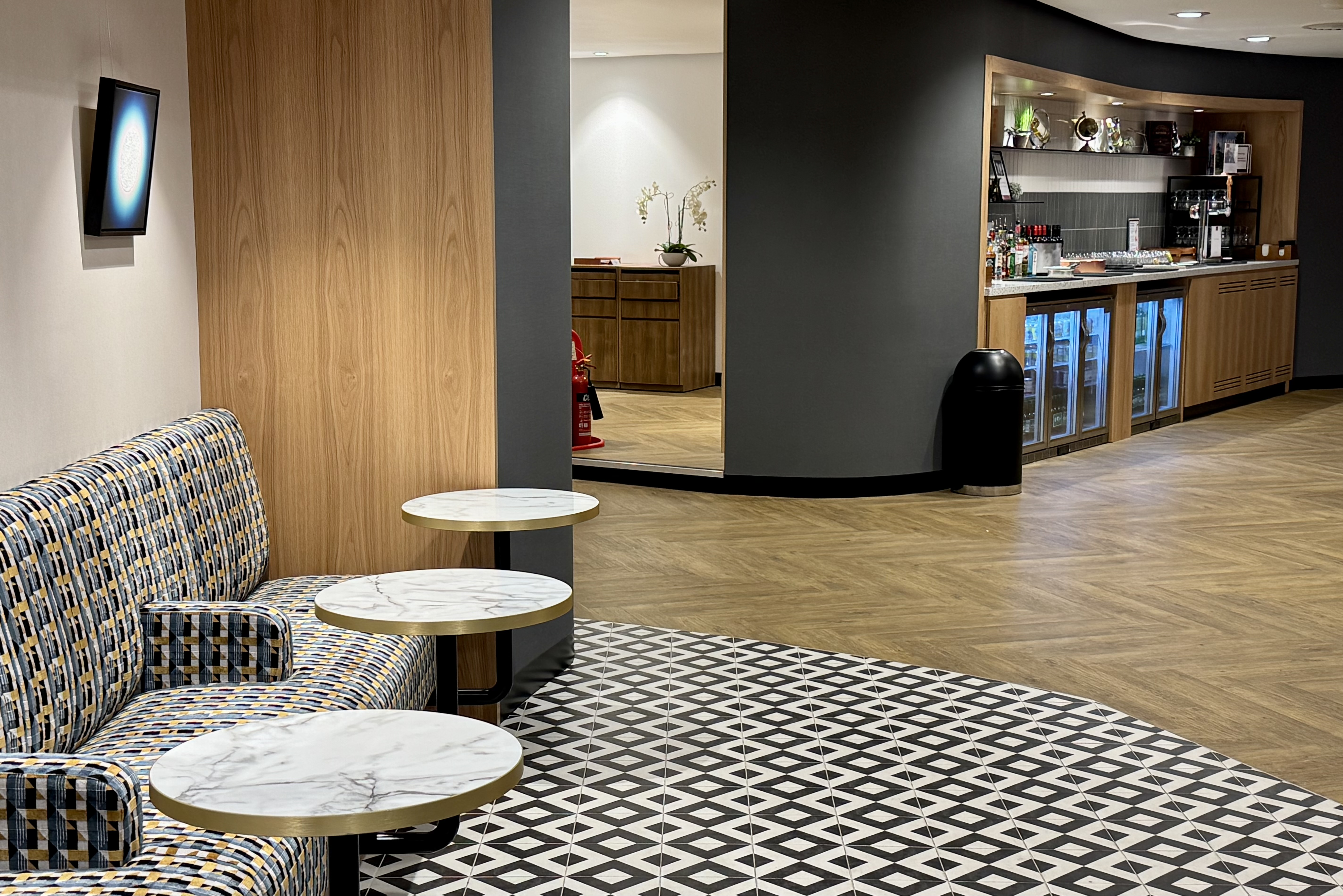 Heathrow Terminal 4 Plaza Premium Lounge seating and entrance Heathrow Terminal 4 Plaza Premium Lounge seating and entrance