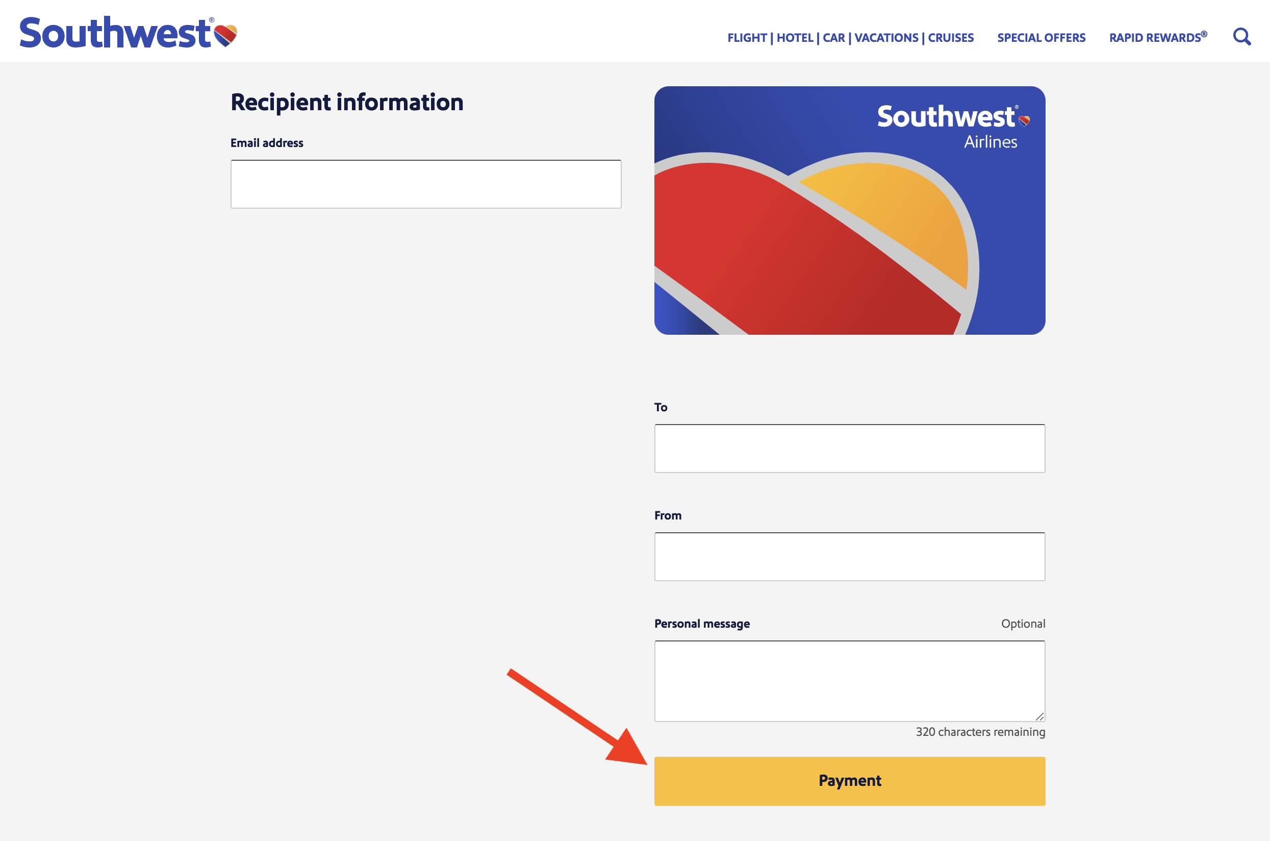 How to pay for a Southwest gift card How to pay for a Southwest gift card
