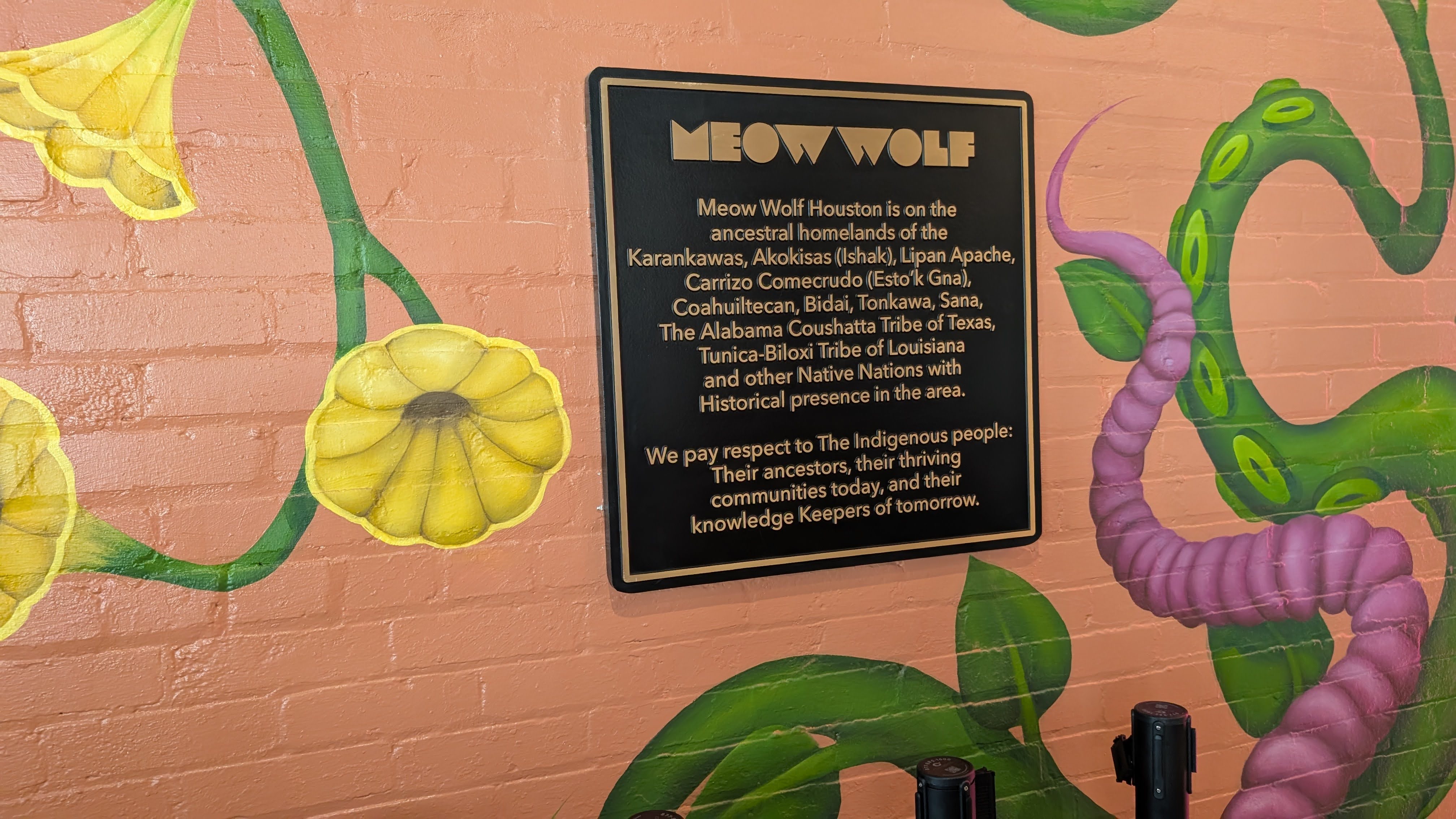 Meow Wolf Houston includive indigenous plaque Meow Wolf Houston includive indigenous plaque