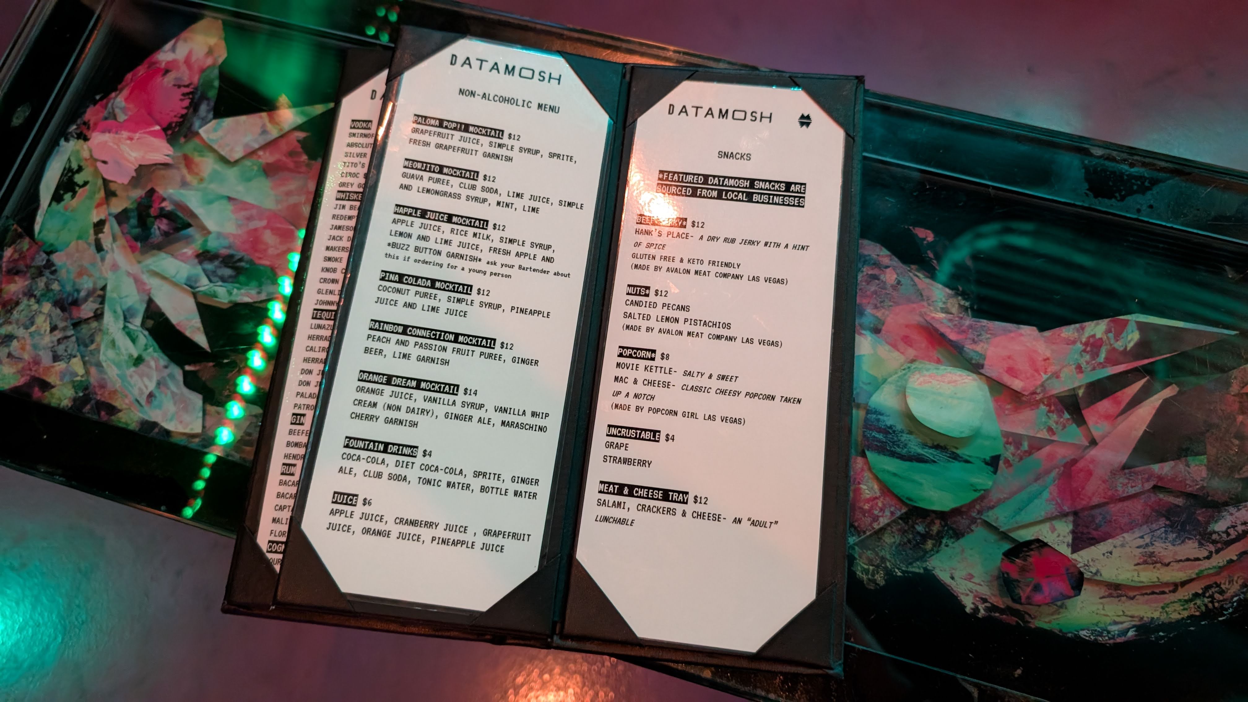 Meow Wolf Las Vegas Omega Mart Datamosh bar menu non alcoholic and snacks Meow Wolf Las Vegas Omega Mart Datamosh bar menu non alcoholic and snacks