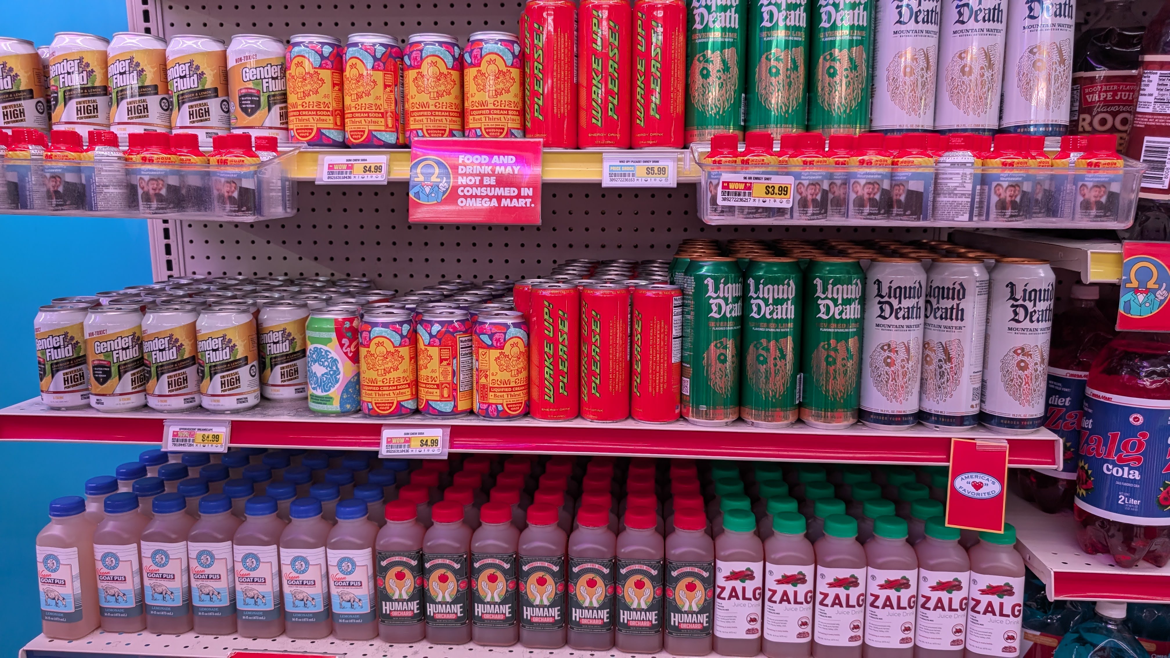 Meow Wolf Las Vegas Omega Mart canned drinks Meow Wolf Las Vegas Omega Mart canned drinks