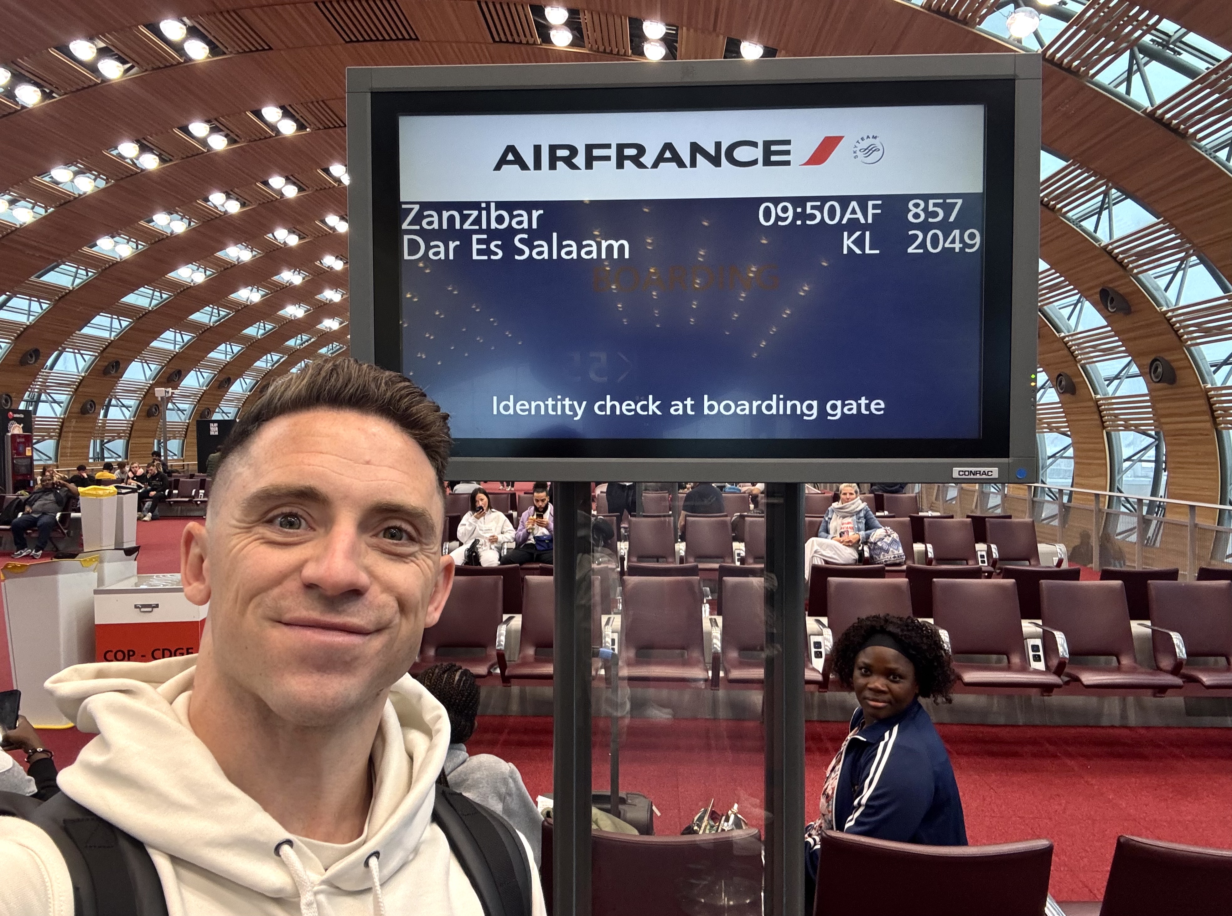 Paris CDG boarding selfie Paris CDG boarding selfie