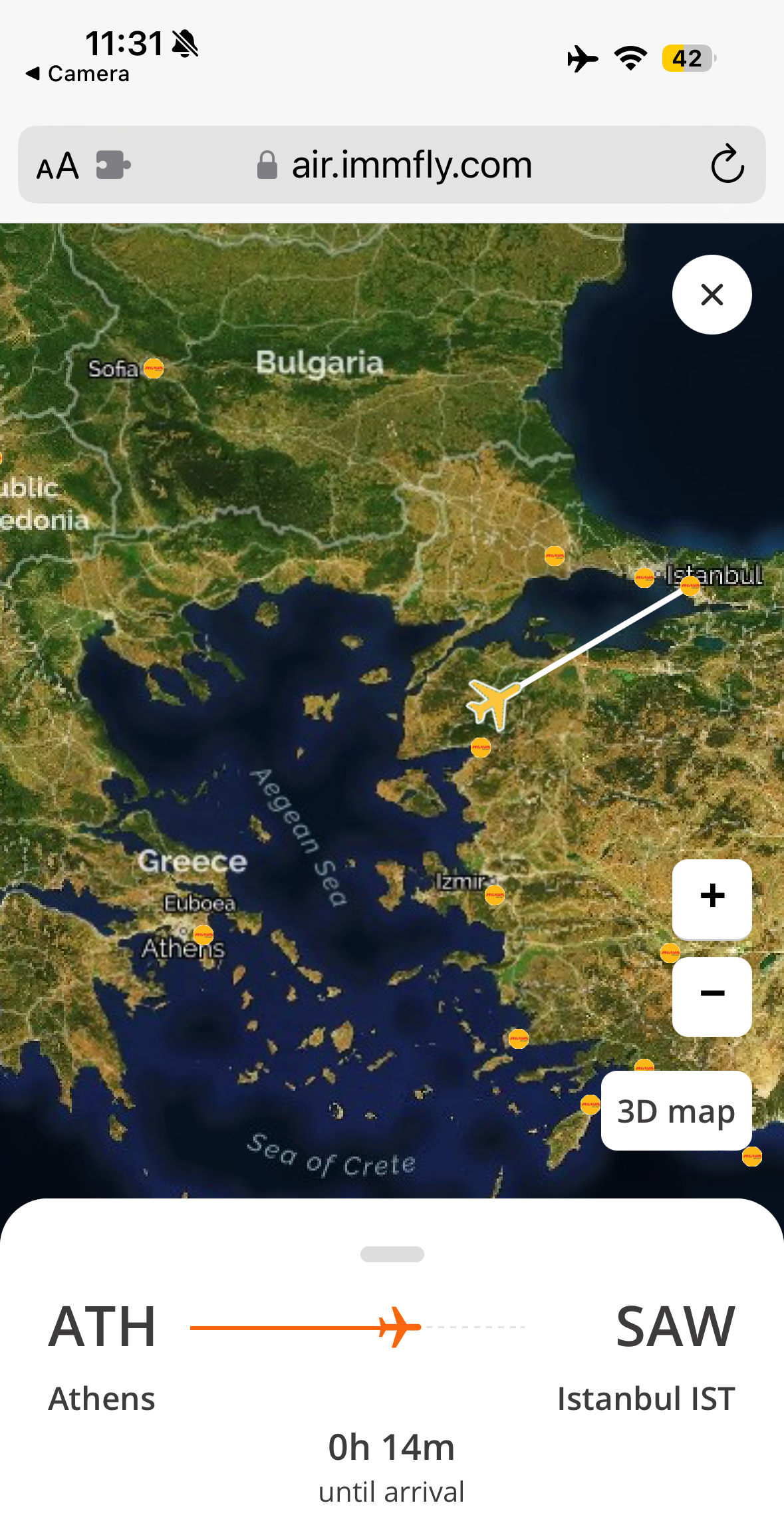 Pegasus ATH SAW flight map Pegasus ATH SAW flight map