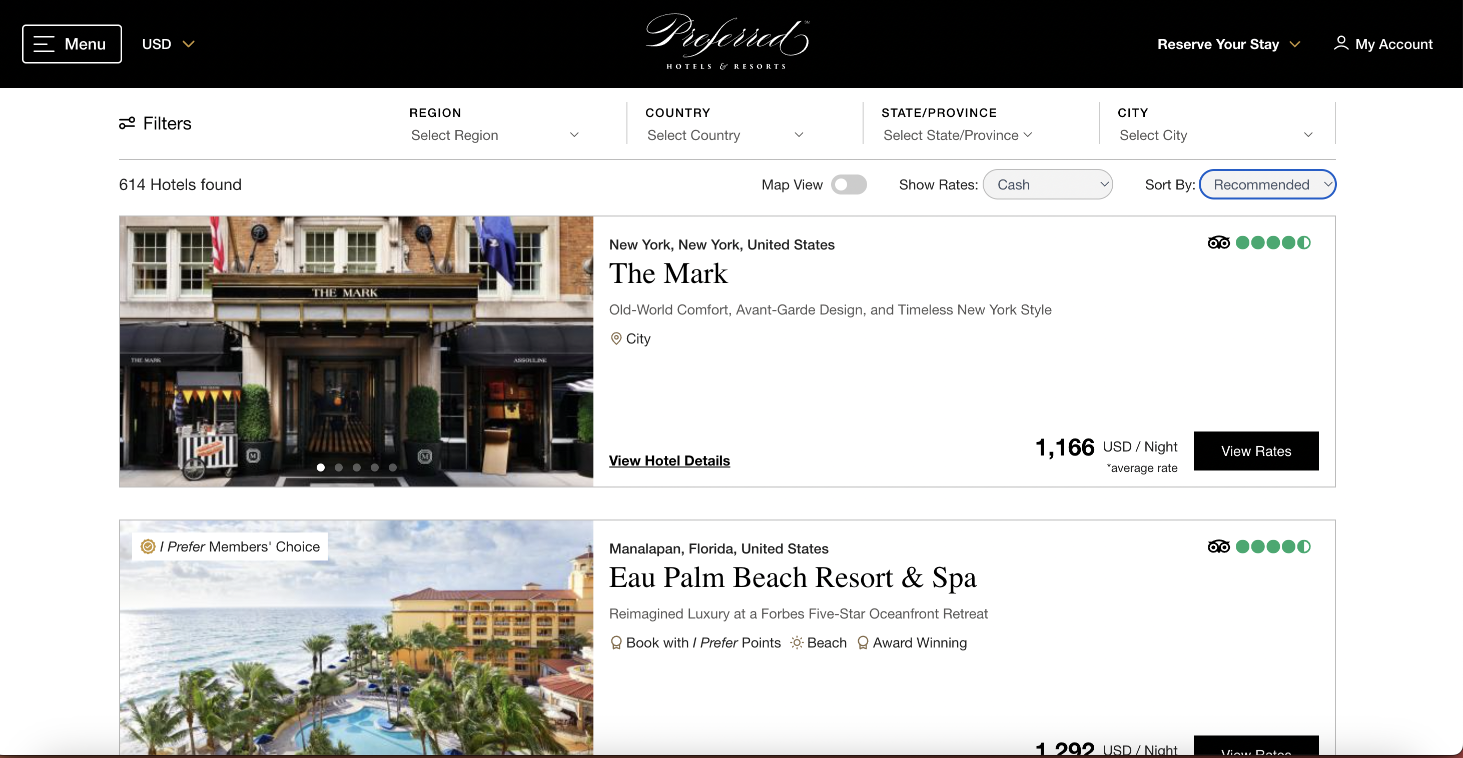 Preferred Hotels Cash Results