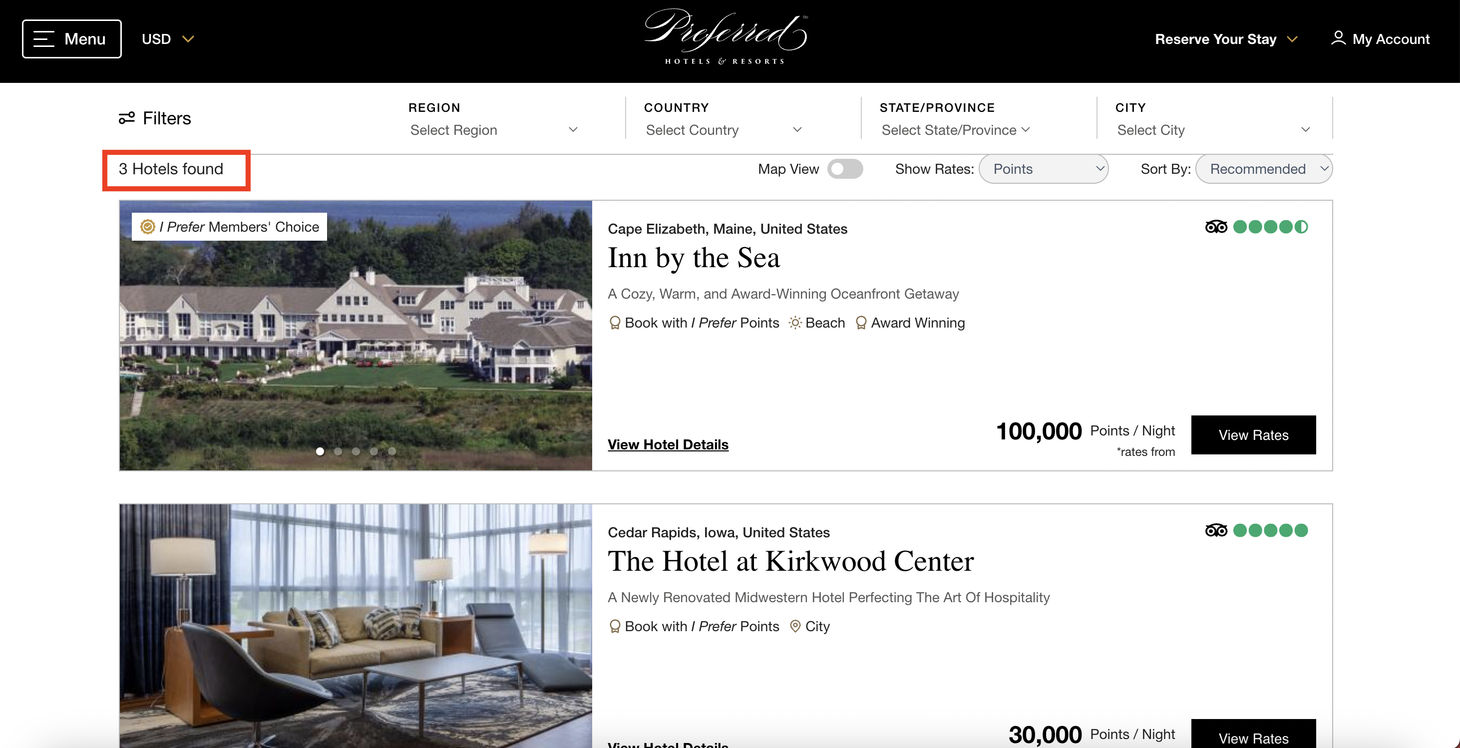 Preferred Hotels Points Results