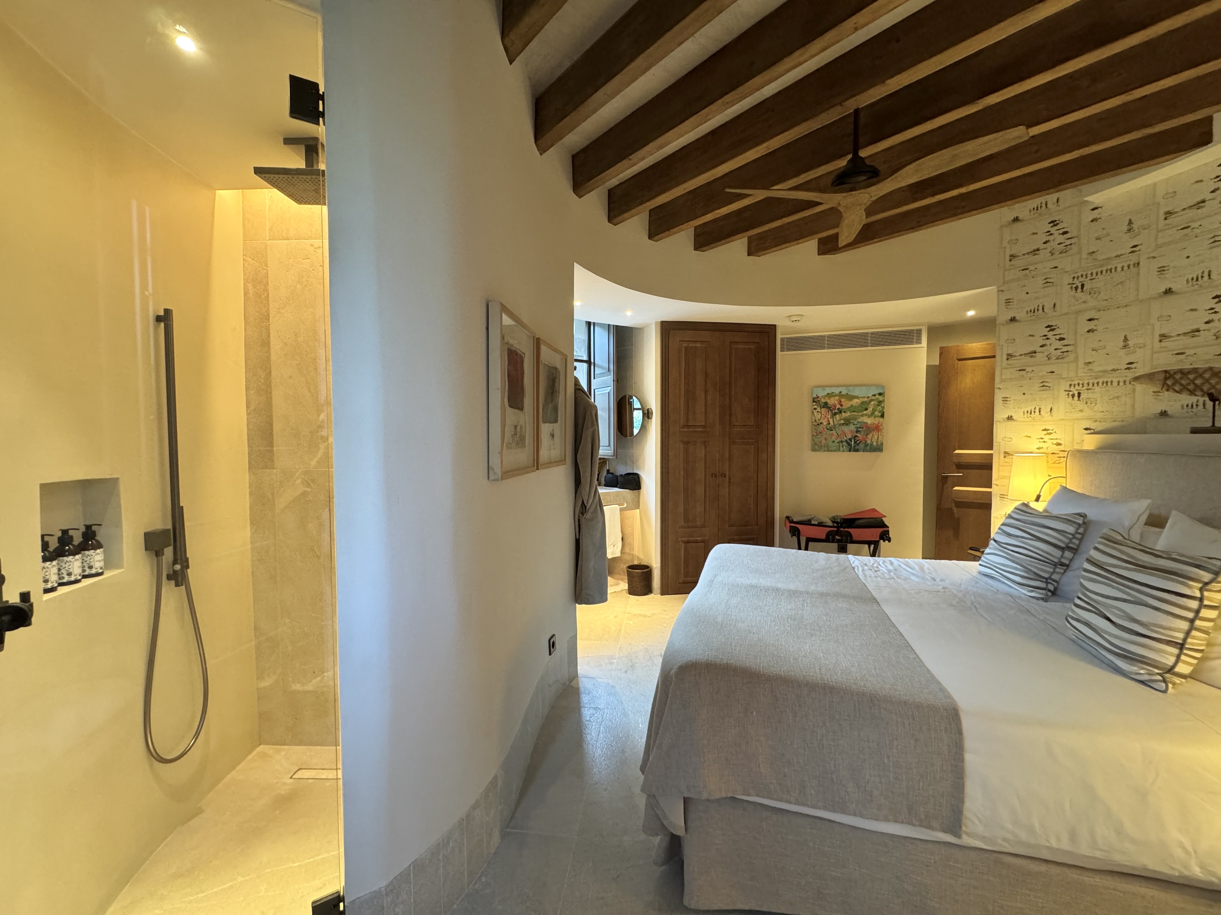 Son Bunyola Mallorca Spain room shower and bed