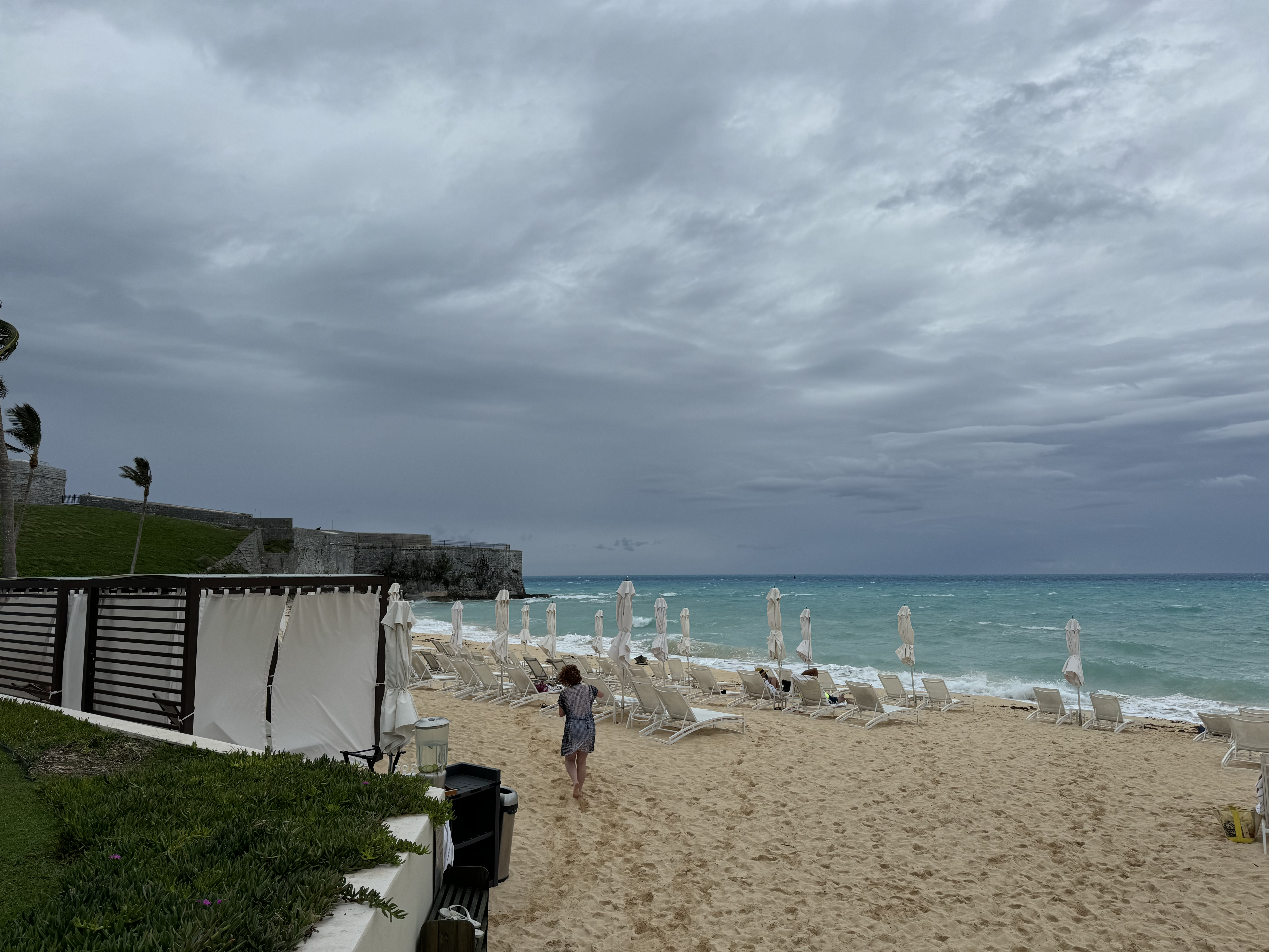 St Regis Bermuda beach chairs cabanas windy day