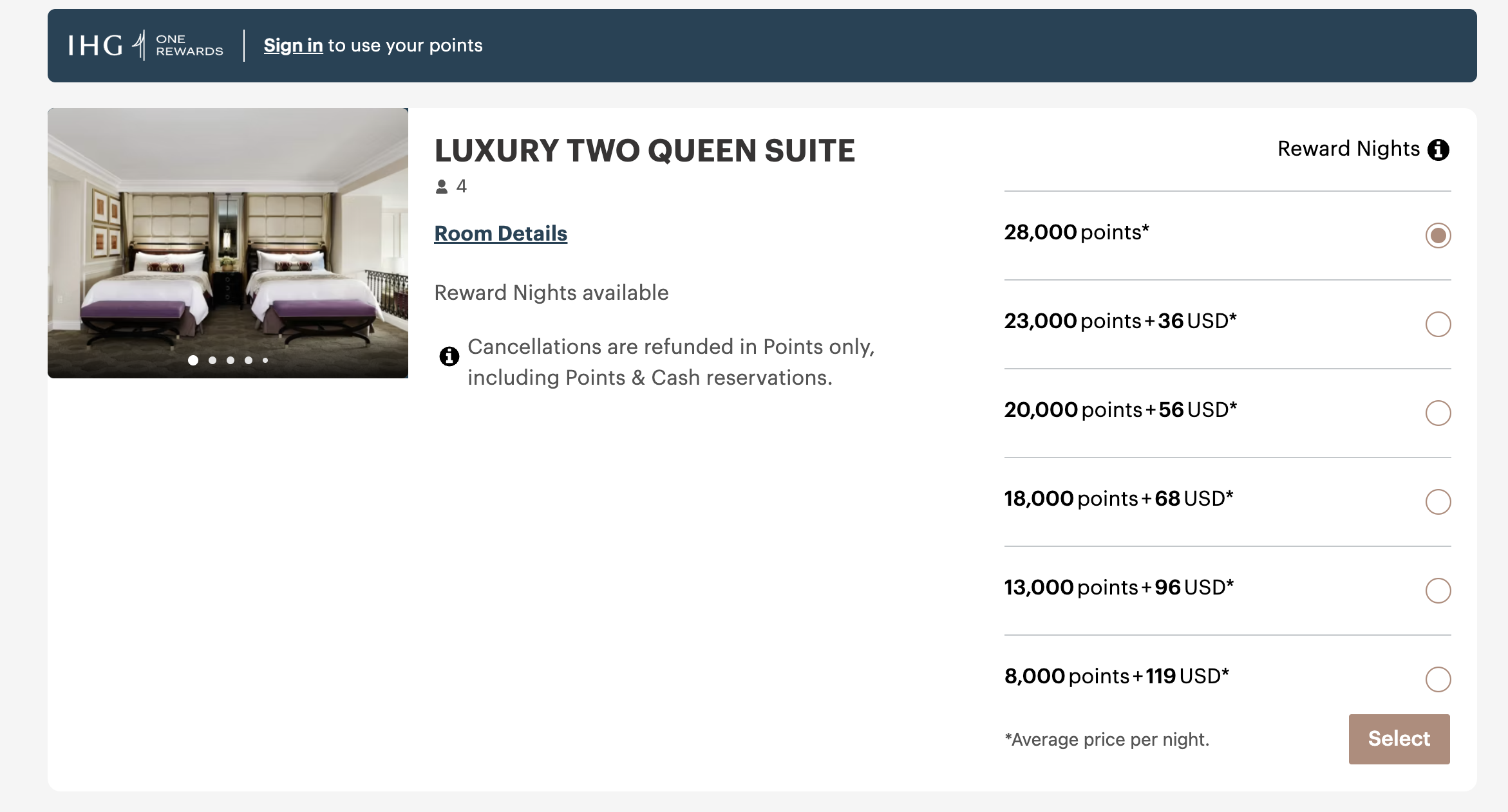 Venetian Venetian points rates