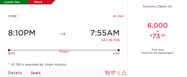Virgin BOS LHR 6k Points Virgin BOS LHR 6k Points