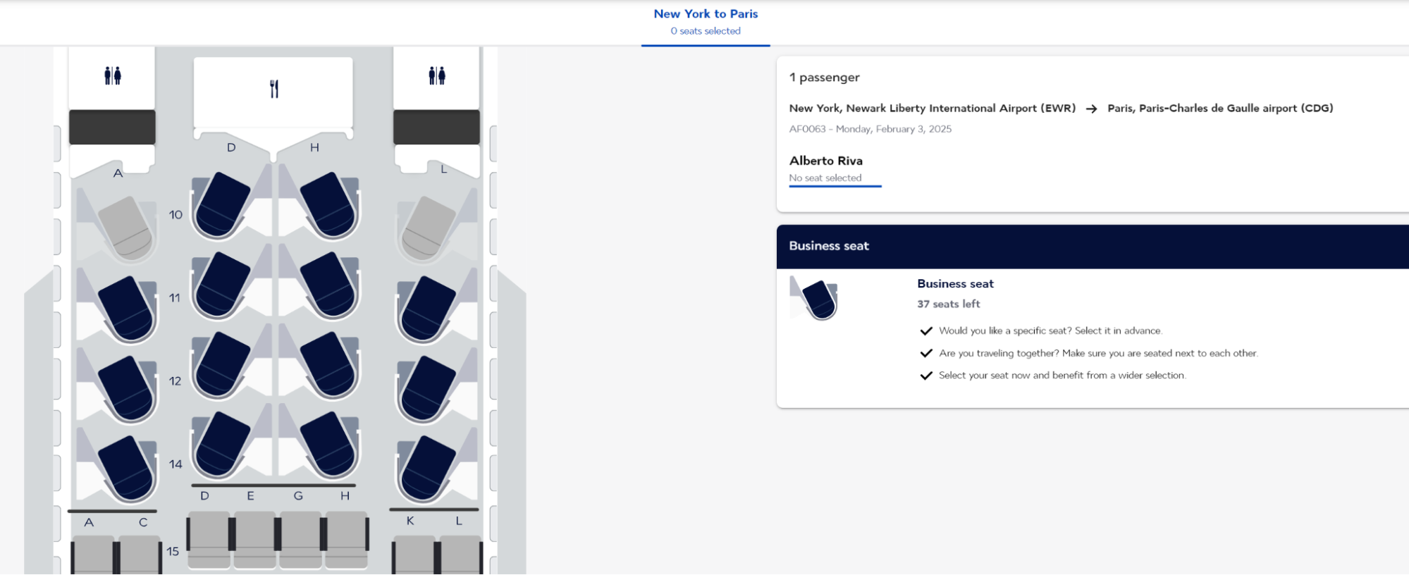 Air France new A350 business class seat map Air France new A350 business class seat map