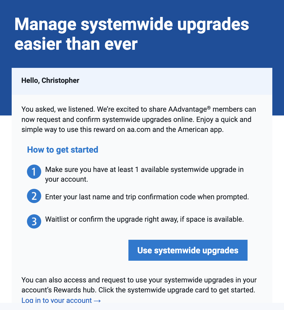 AA email about online SWU redemption AA email about online SWU redemption