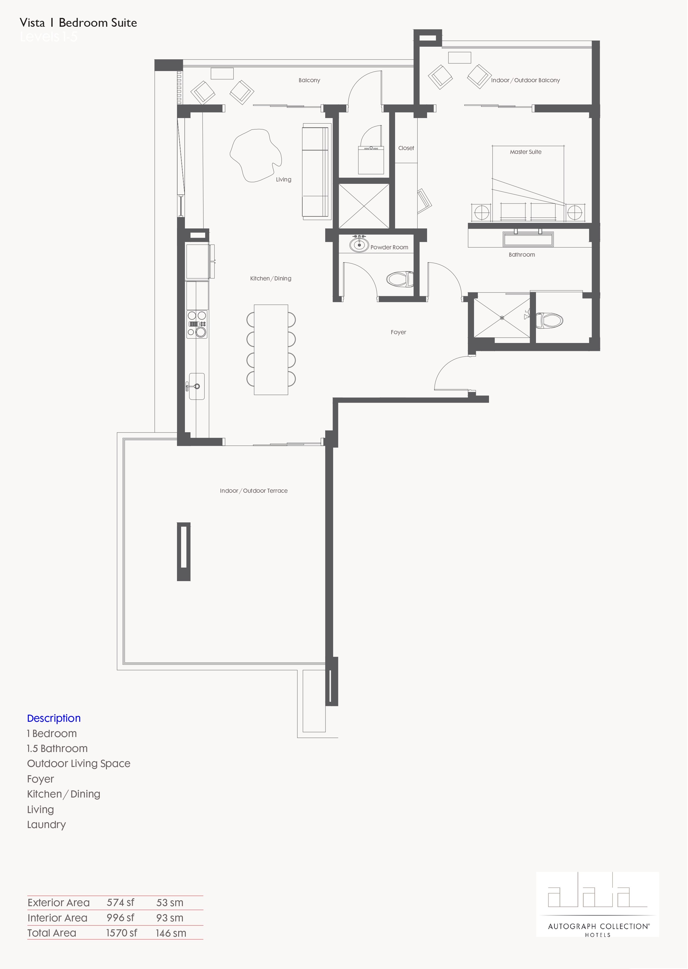 Alaia Belize Resort View Vista One Bedroom Suite floor plan