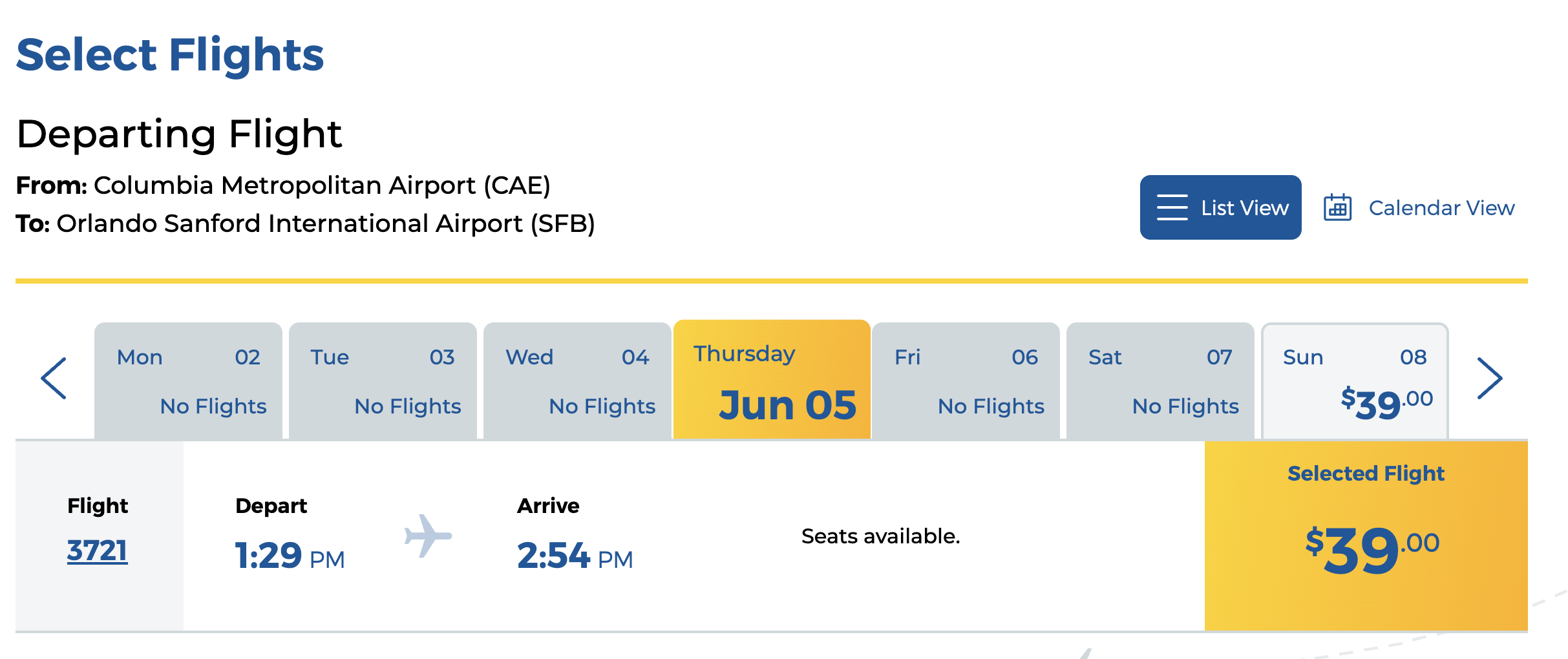 Allegiant CAE to SFB for $39