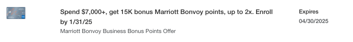Amex Offer 15k bonus points Marriott Business Amex card