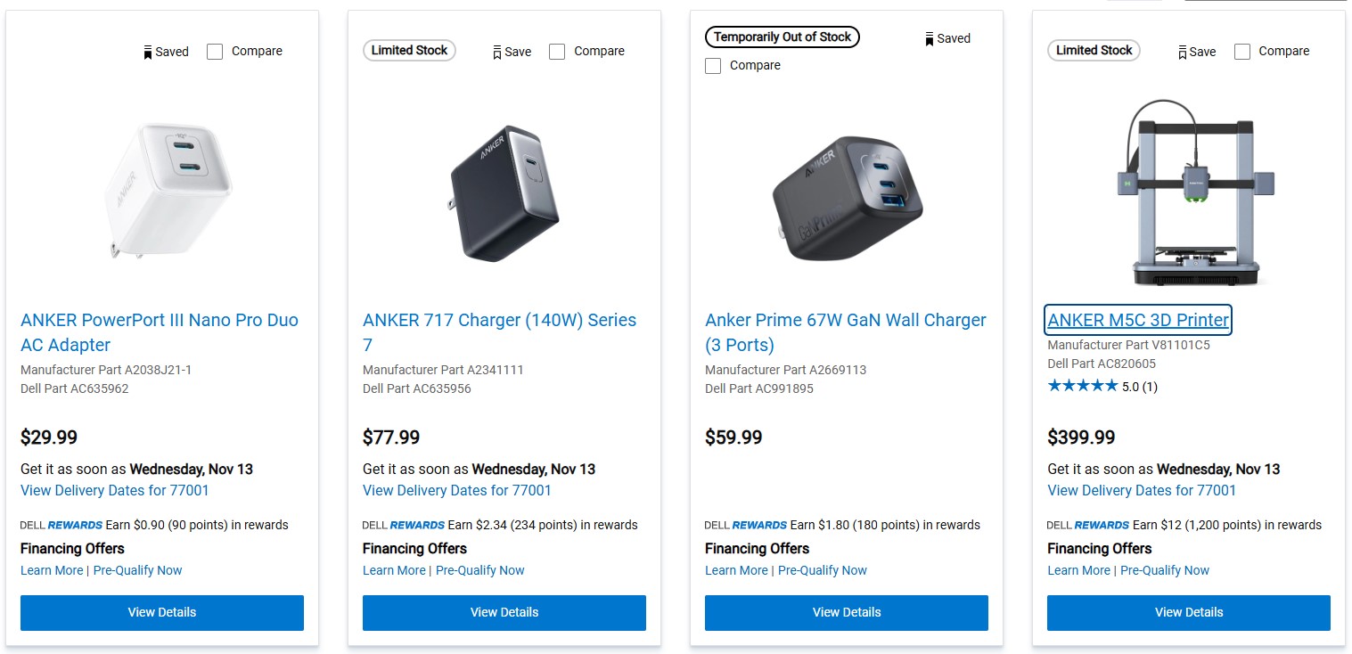Anker chargers and 3D printer on Dell Anker chargers and 3D printer on Dell
