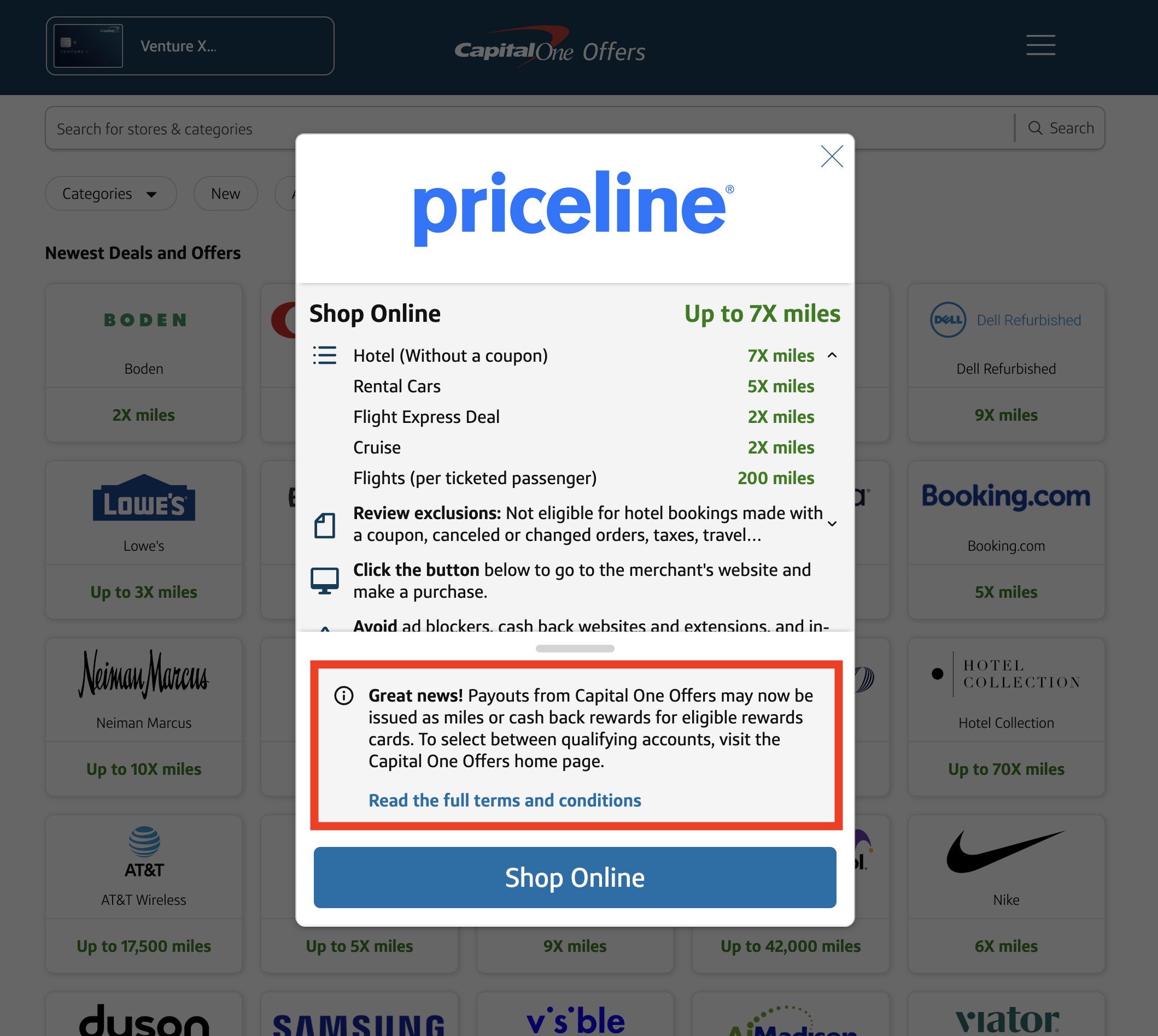 Capital One Offers can earn cash back or miles Choose between miles and cash back on Capital One Offers