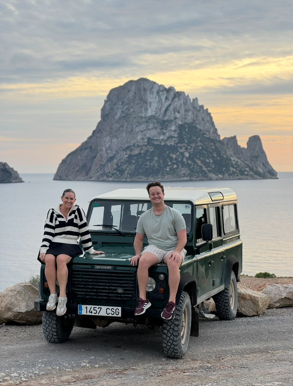 Couple riding Jeep 4x4 tour of Ibiza
