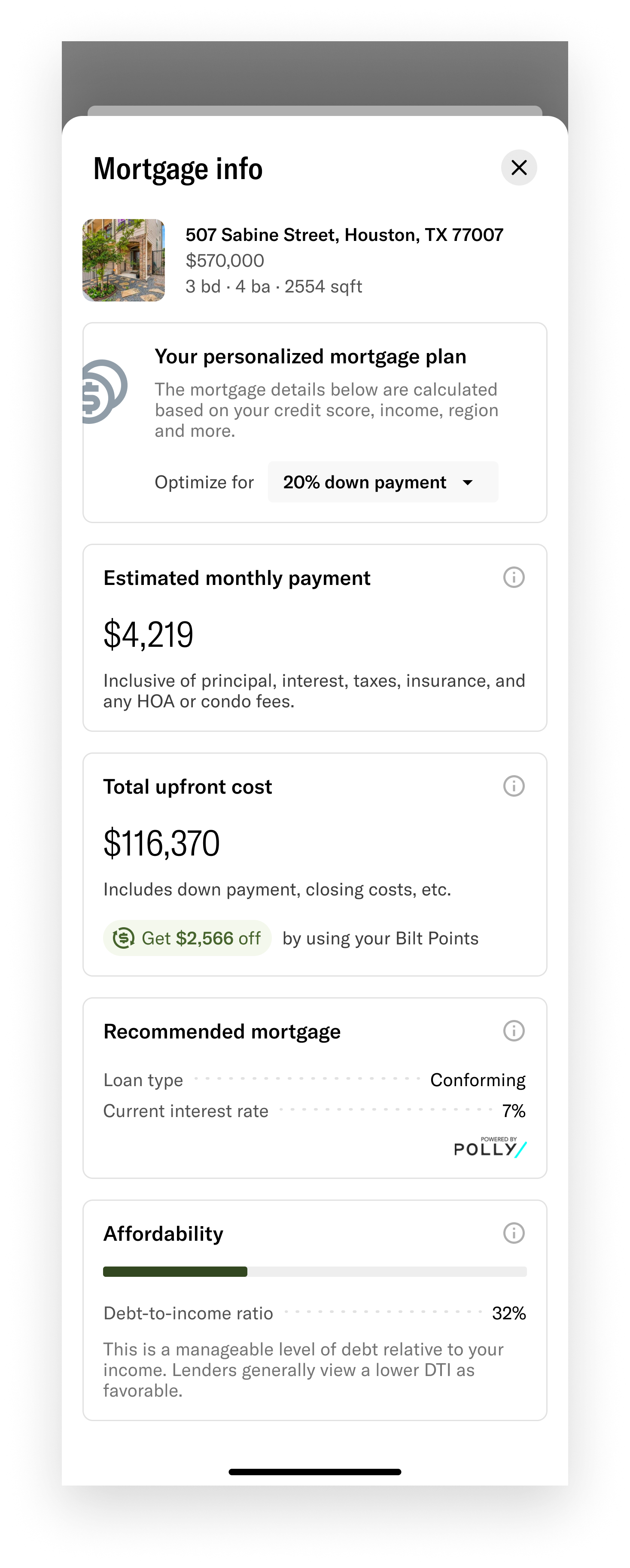 Full sheet Bilt Rewards buying a home - manageability score