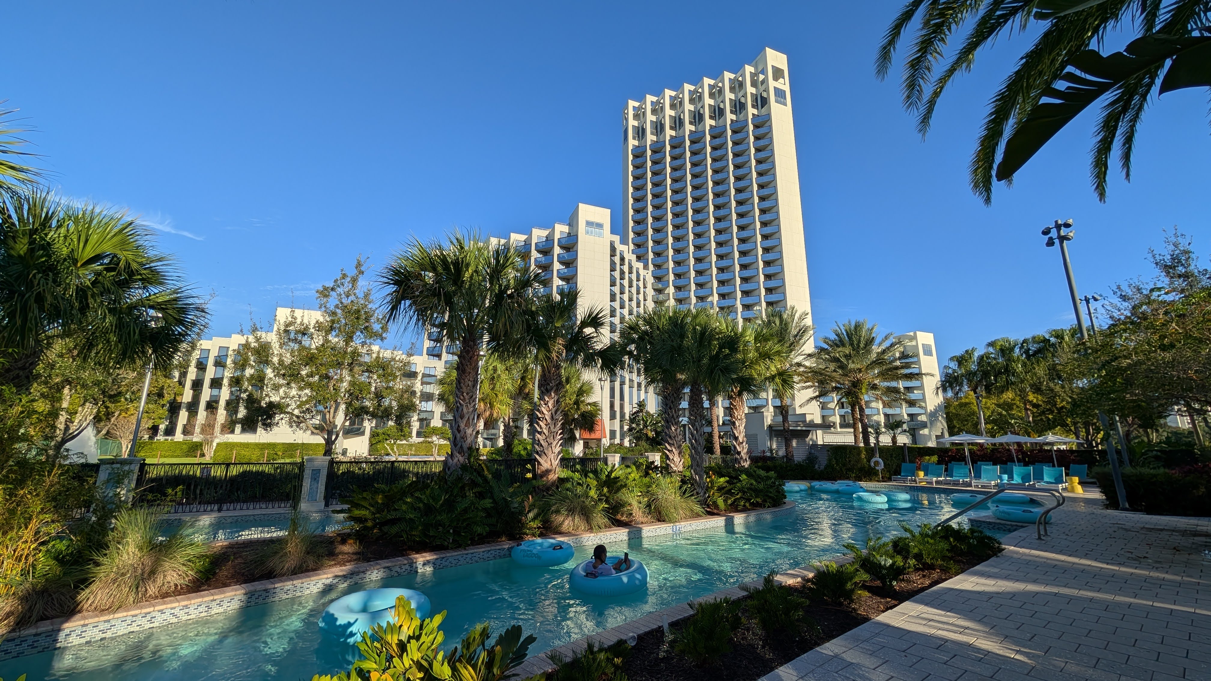 Hilton Buena Vista Palace Orlando resort view from the lazy river Hilton Buena Vista Palace Orlando resort view from the lazy river