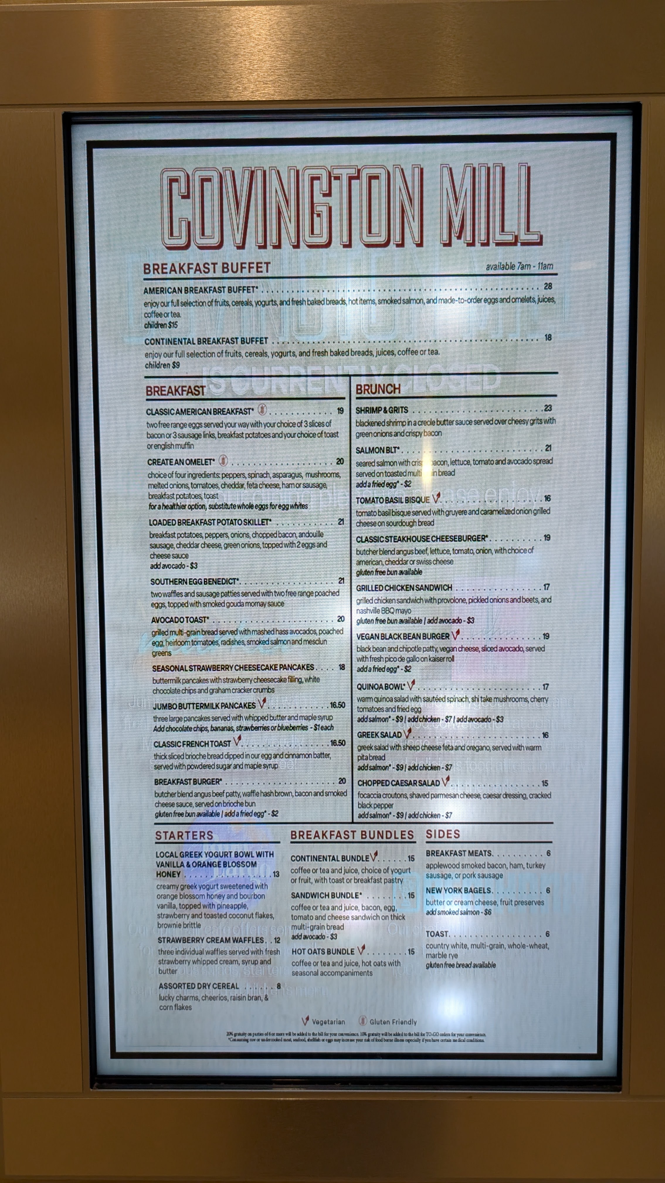 Hilton Orlando Lake Buena Vista dining Covington Mill menu Hilton Orlando Lake Buena Vista dining Covington Mill menu