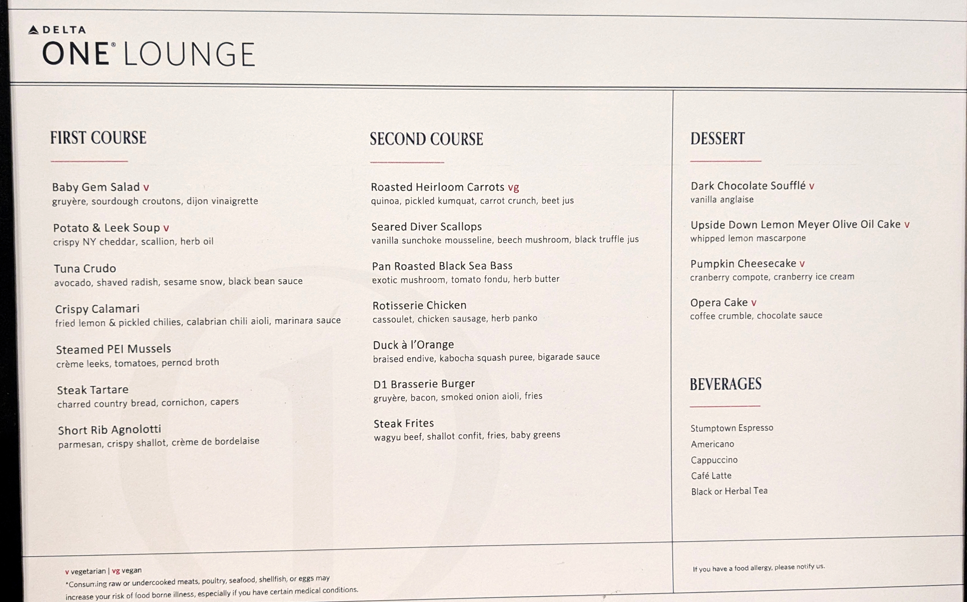JFK Delta One Lounge Brasserie Menu JFK Delta One Lounge Brasserie Menu