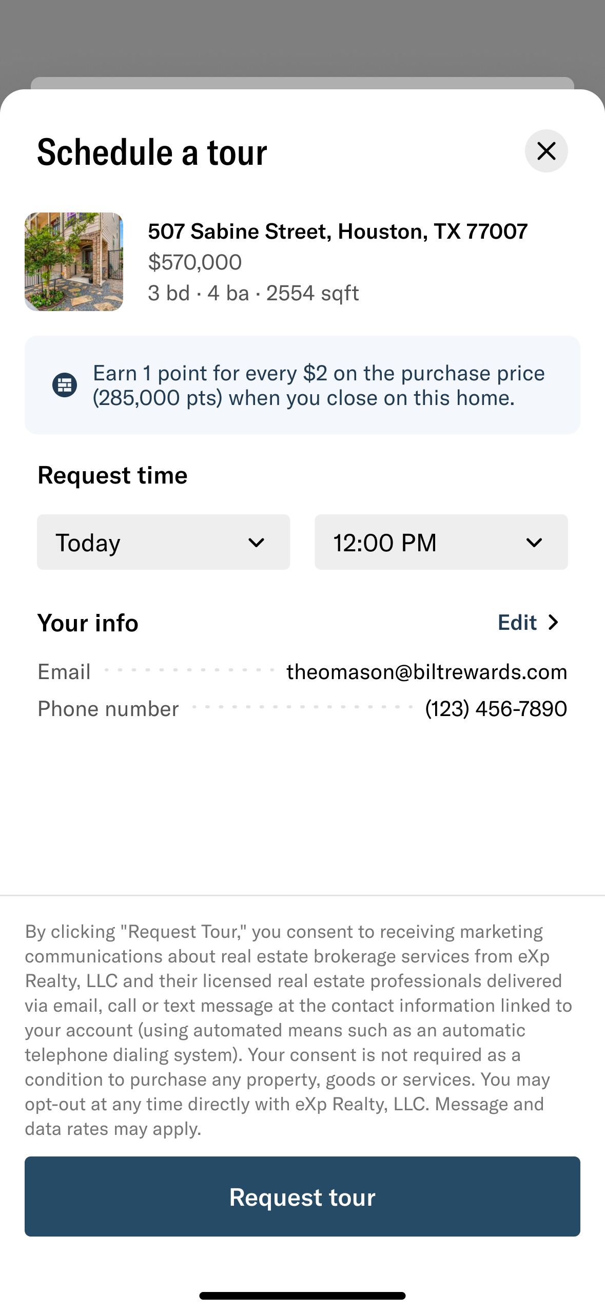 Request a tour Bilt Rewards buying a home - Request a tour